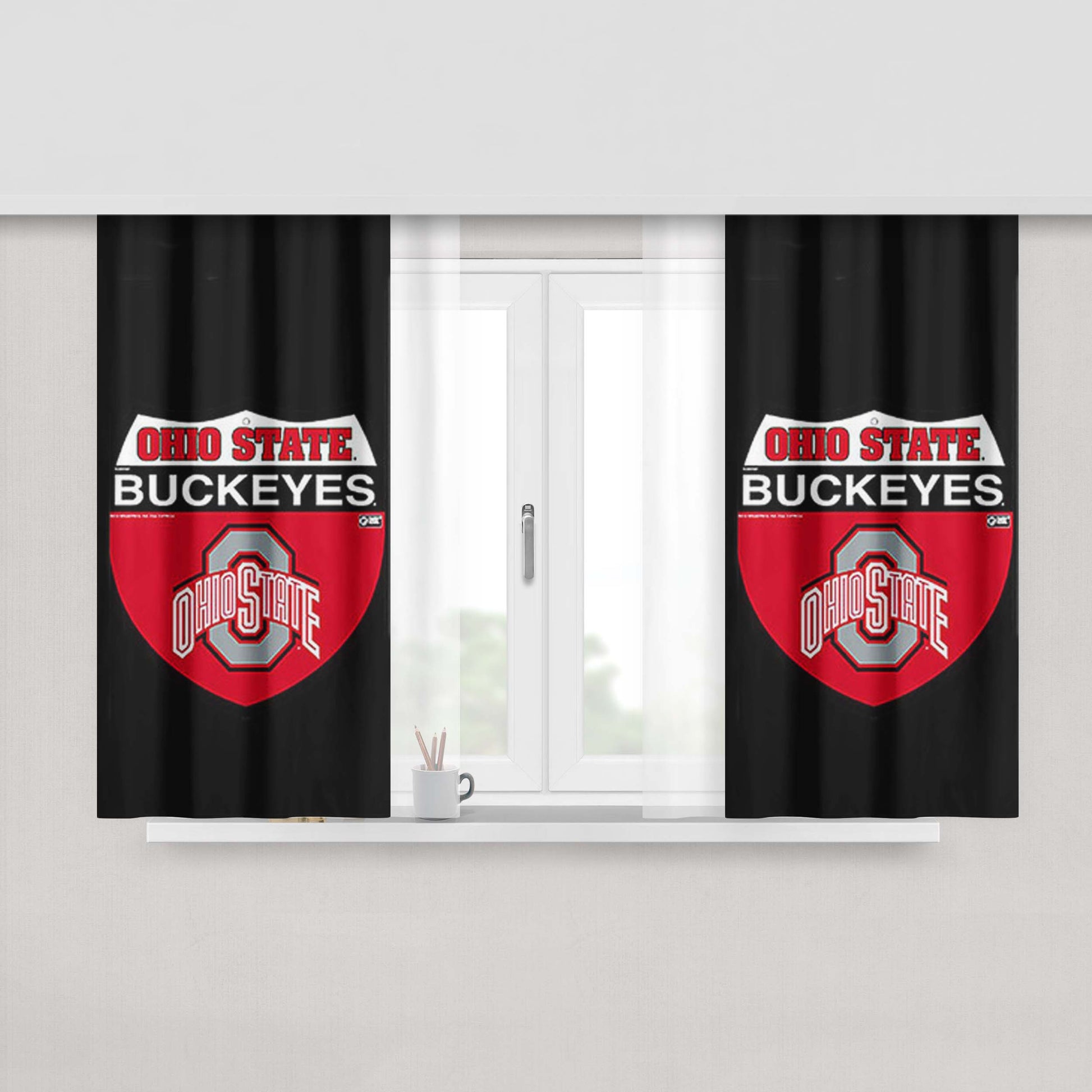 Ohio State Buckeyes Logo Black Peach Skin Window Curtains