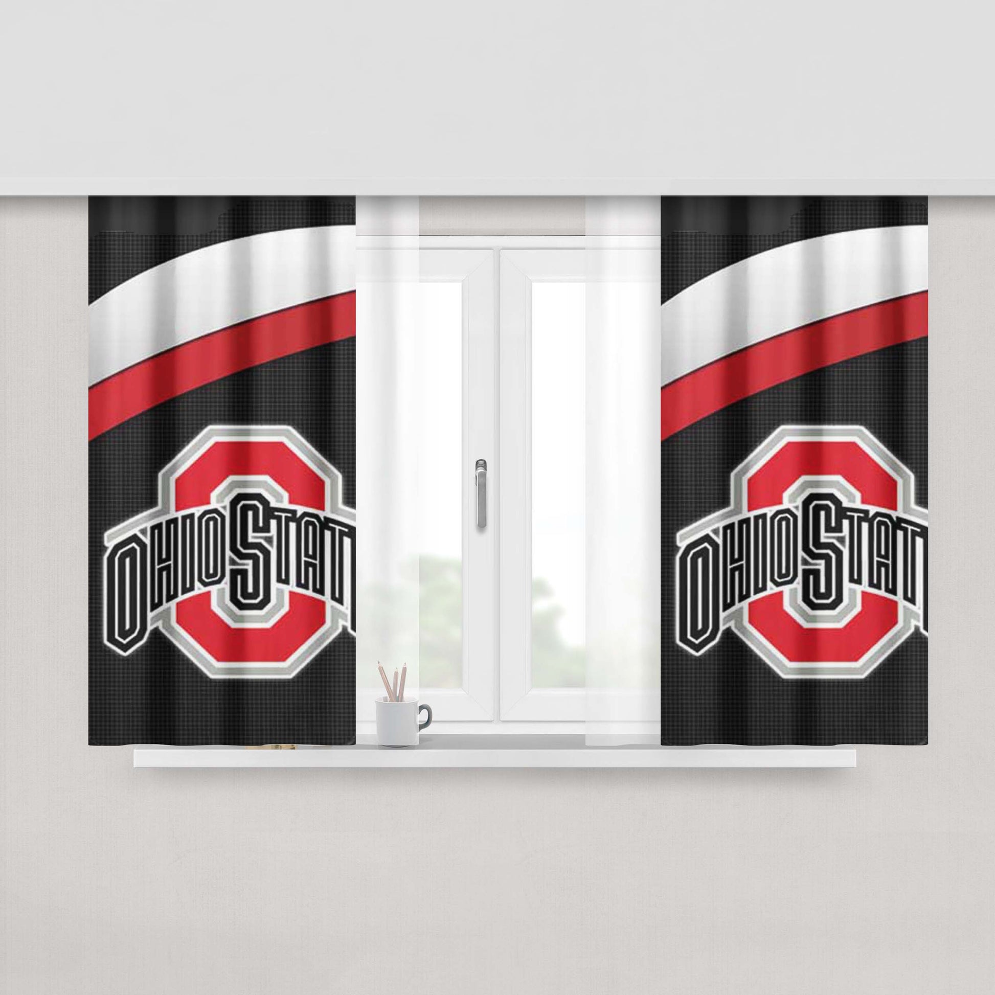 Ohio State Logo Under Stripes Peach Skin Window Curtains