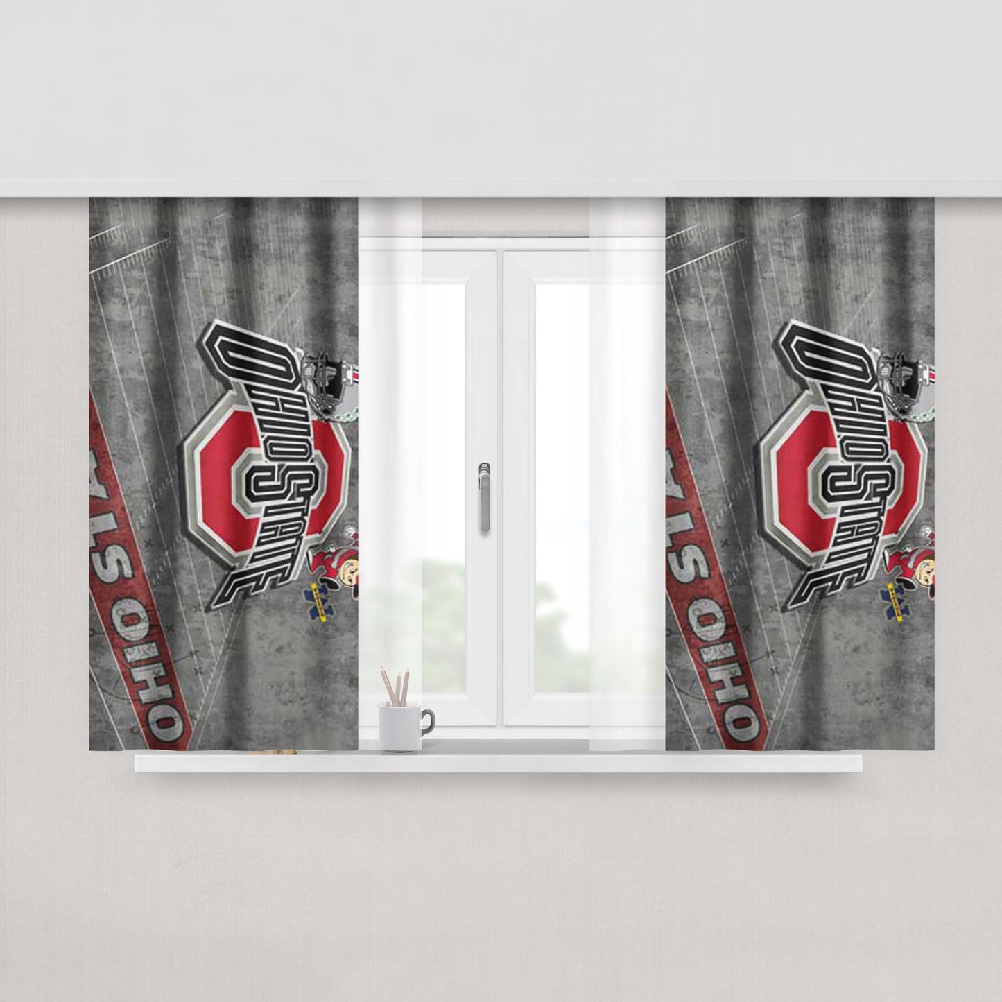 Ohio State Wallpaper Greys Peach Skin Window Curtains