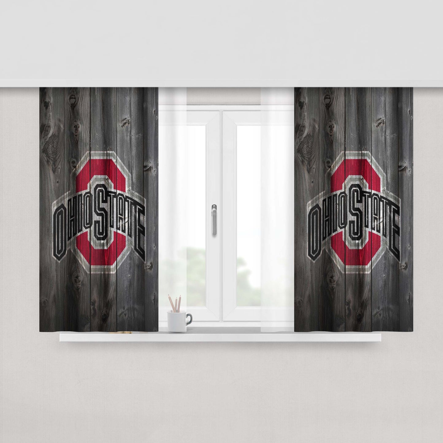 Ohio State Wooden Logo Peach Skin Window Curtains