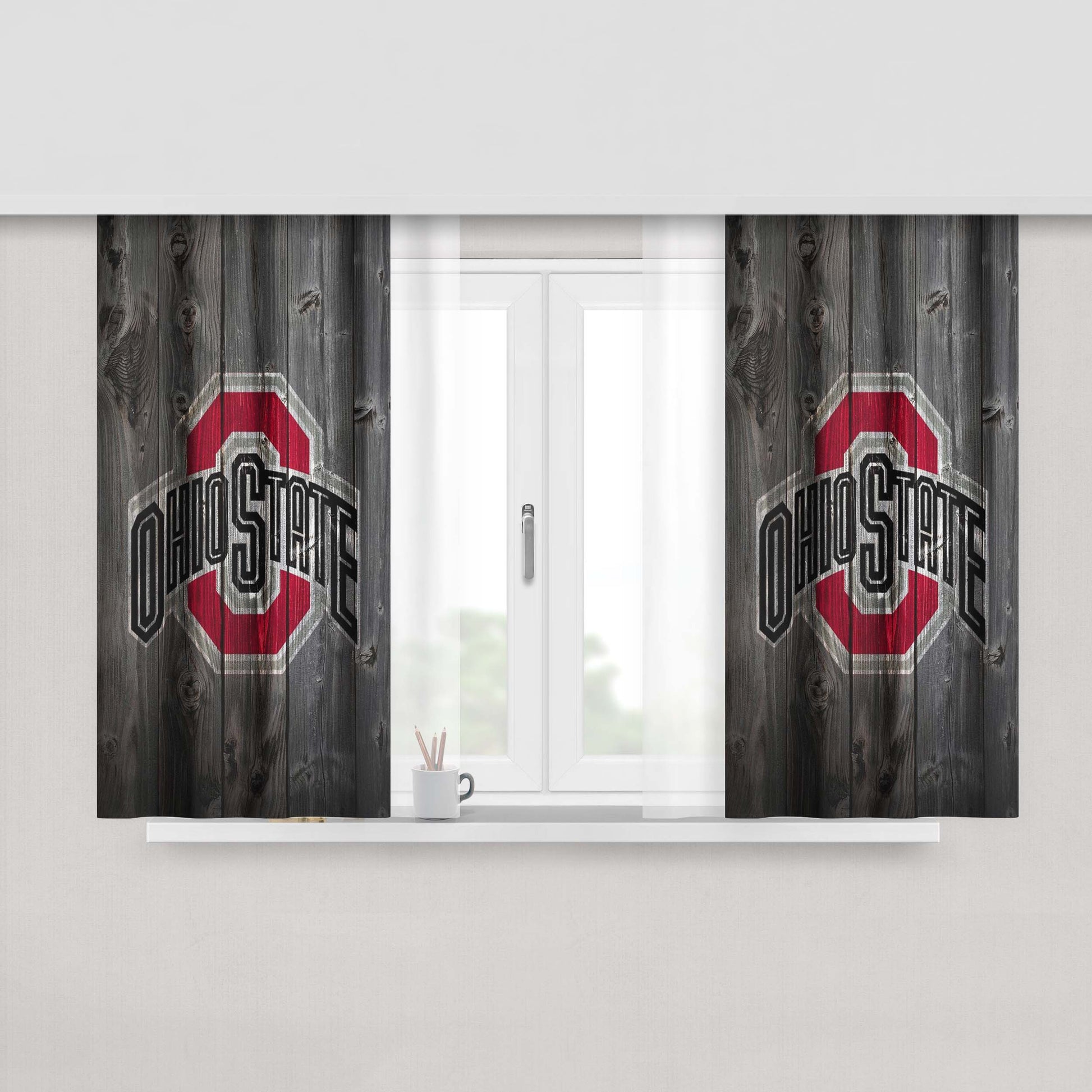 Ohio State Wooden Logo Peach Skin Window Curtains