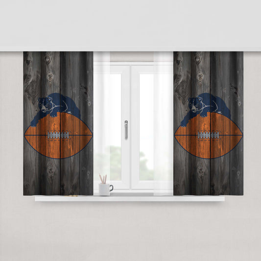 Old Chicago Bears Nfl Logo Dark Wood Wallpaper Peach Skin Window Curtains
