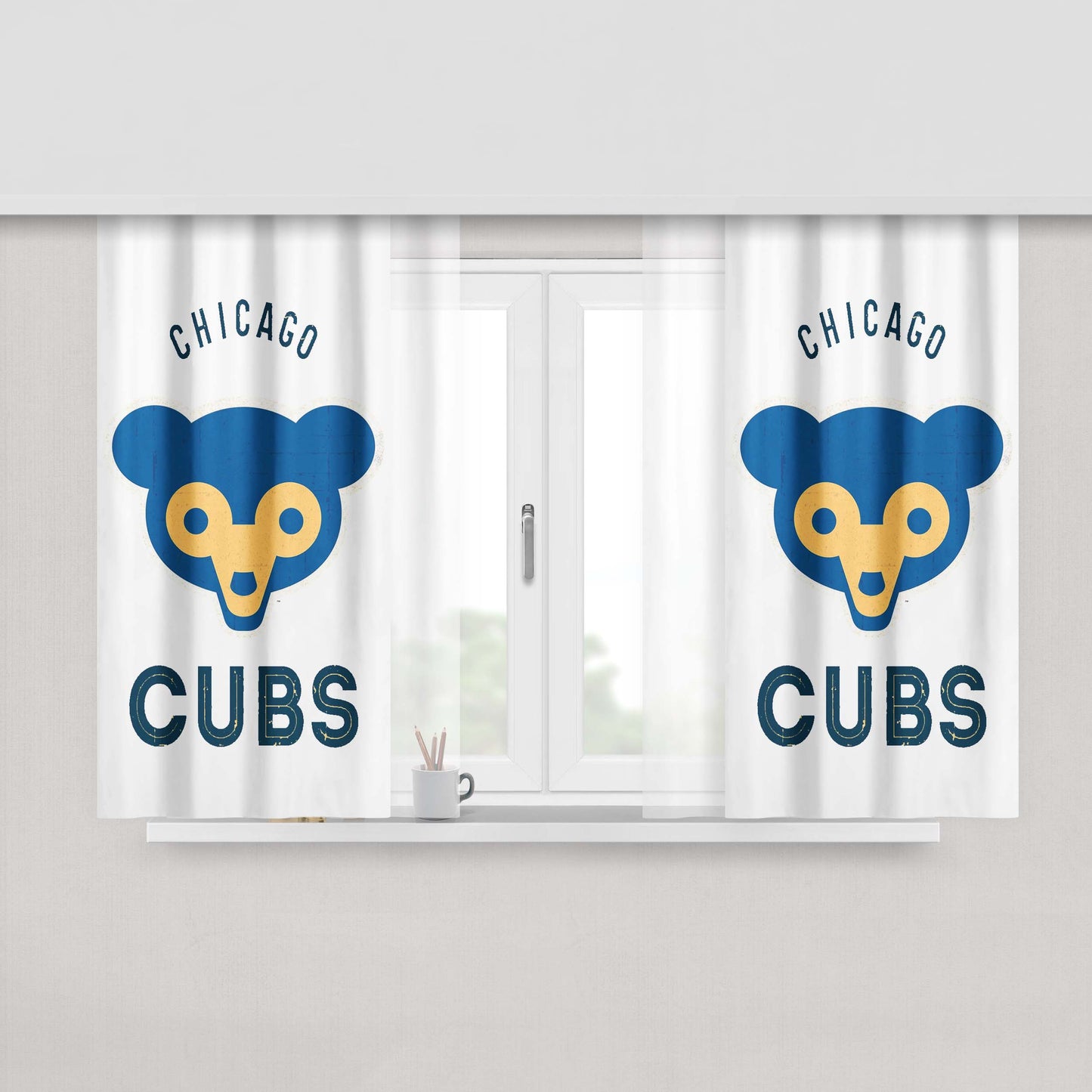 Old Chicago Cubs Logo Peach Skin Window Curtains