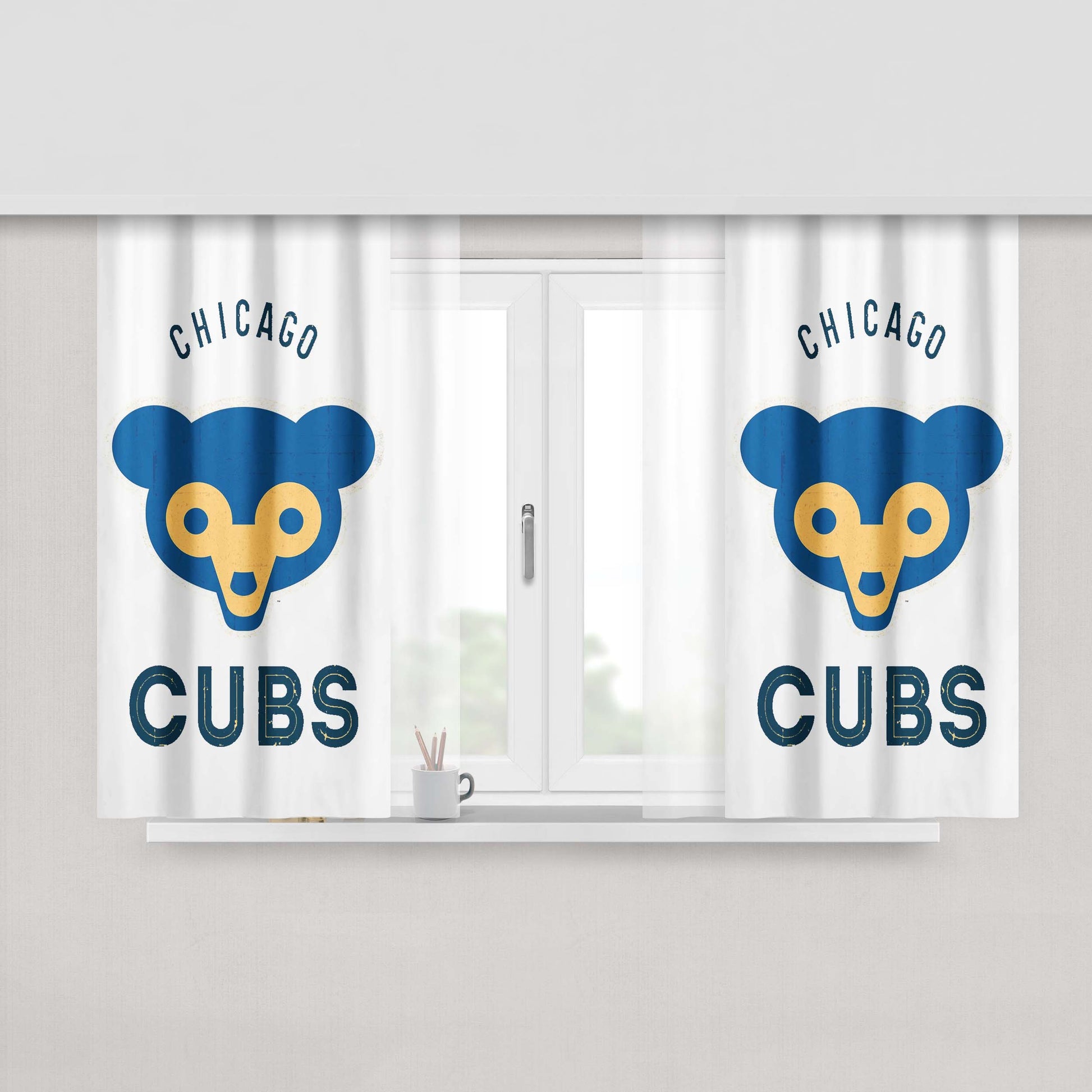 Old Chicago Cubs Logo Peach Skin Window Curtains