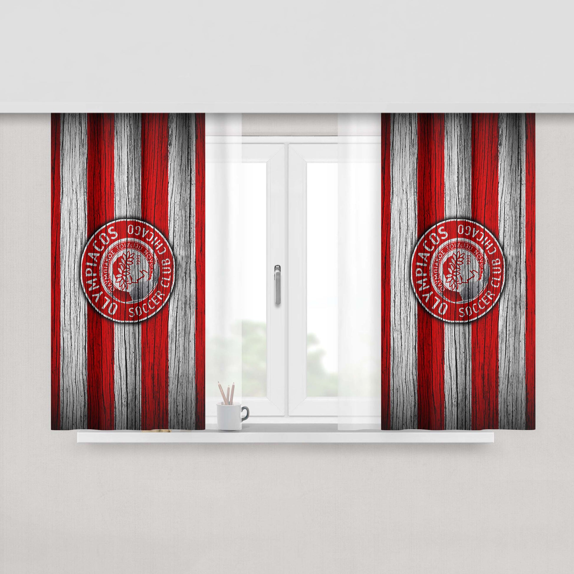 Olympiacos Soccer Club Chicago Flag Peach Skin Window Curtains