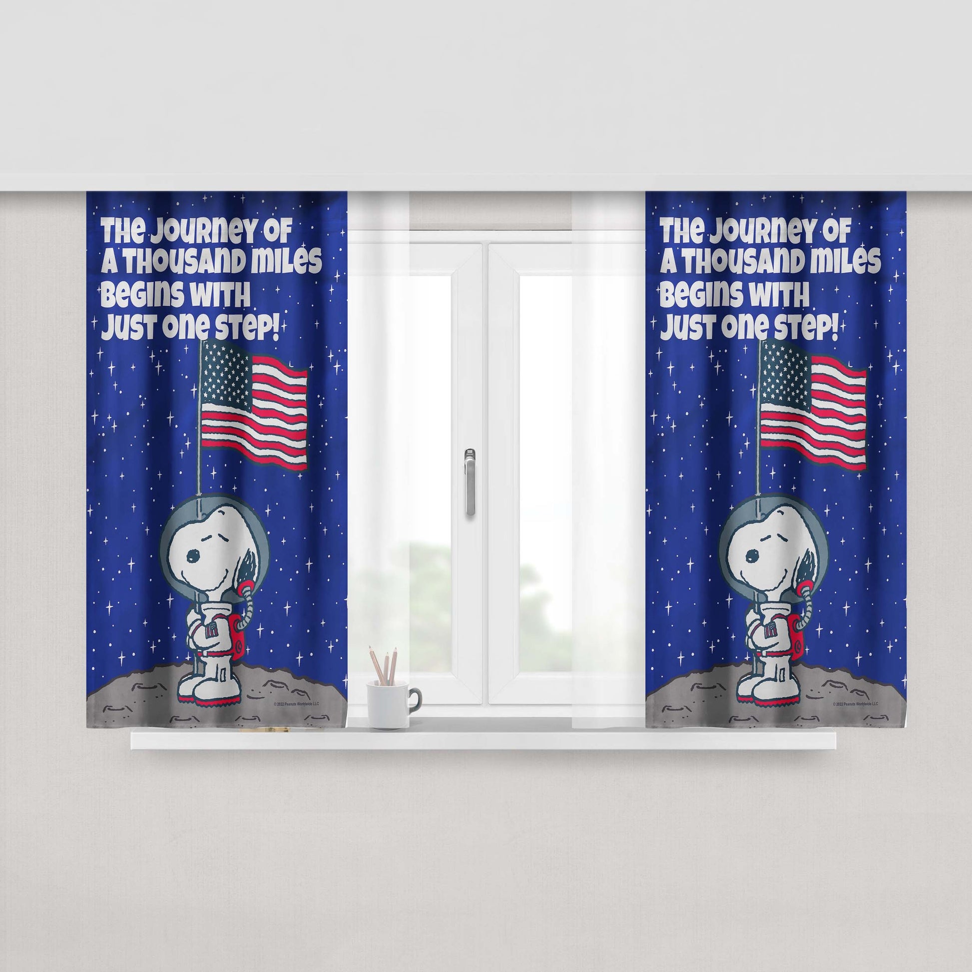 Peanuts Astronaut Snoopy One Step Peach Skin Window Curtains