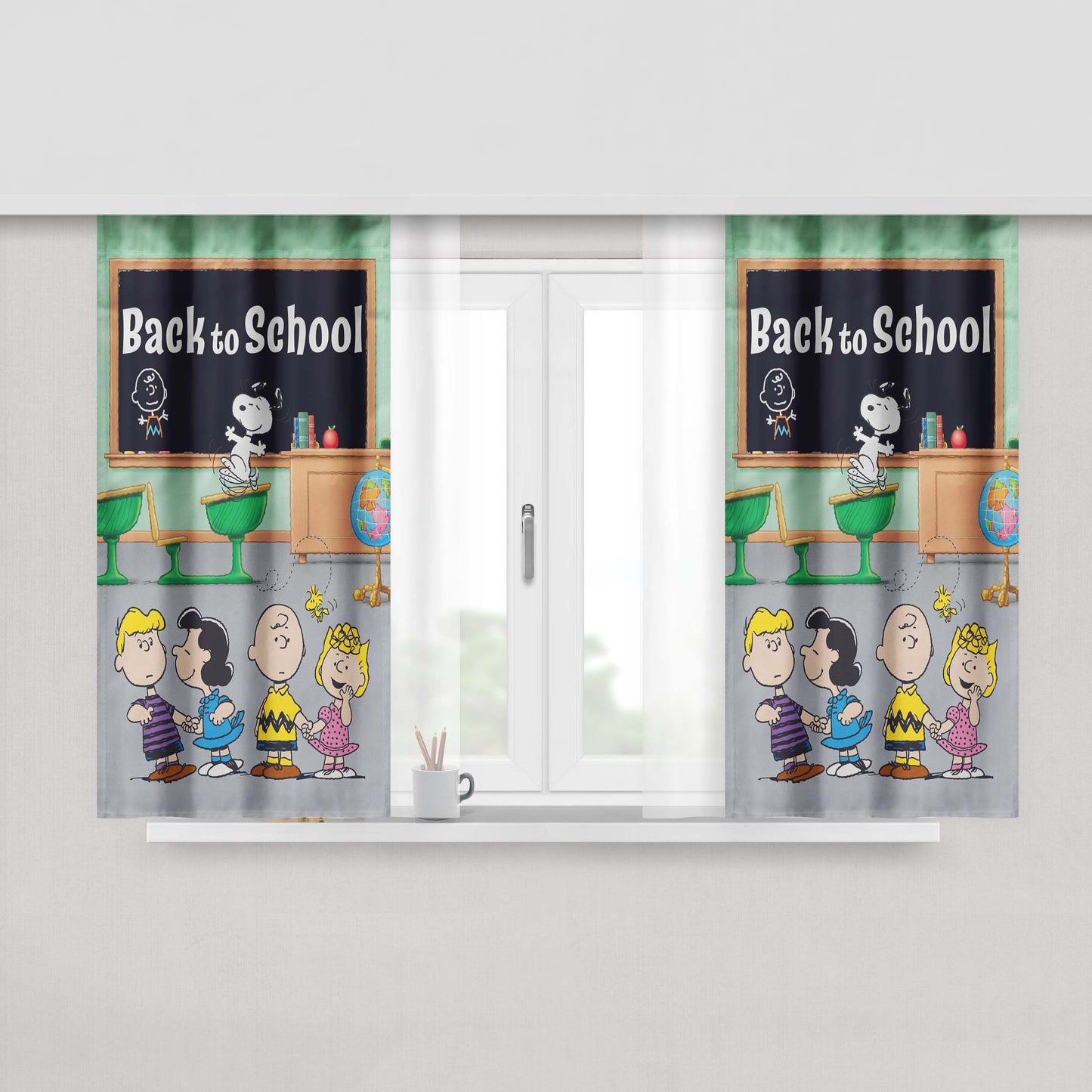 Peanuts Back To Class Peach Skin Window Curtains
