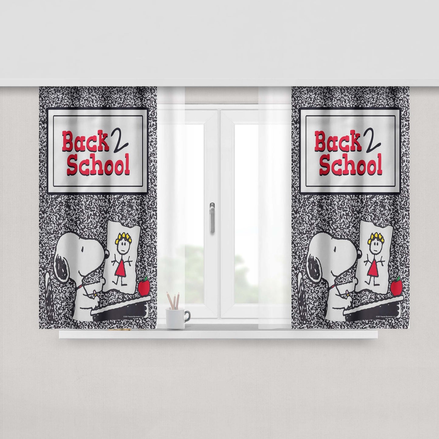 Peanuts Back To School Peach Skin Window Curtains