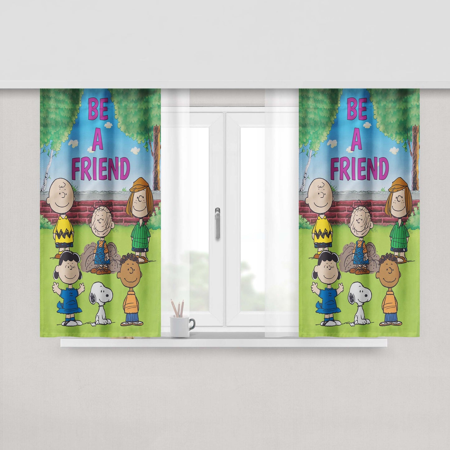 Peanuts Be A Friend Peach Skin Window Curtains