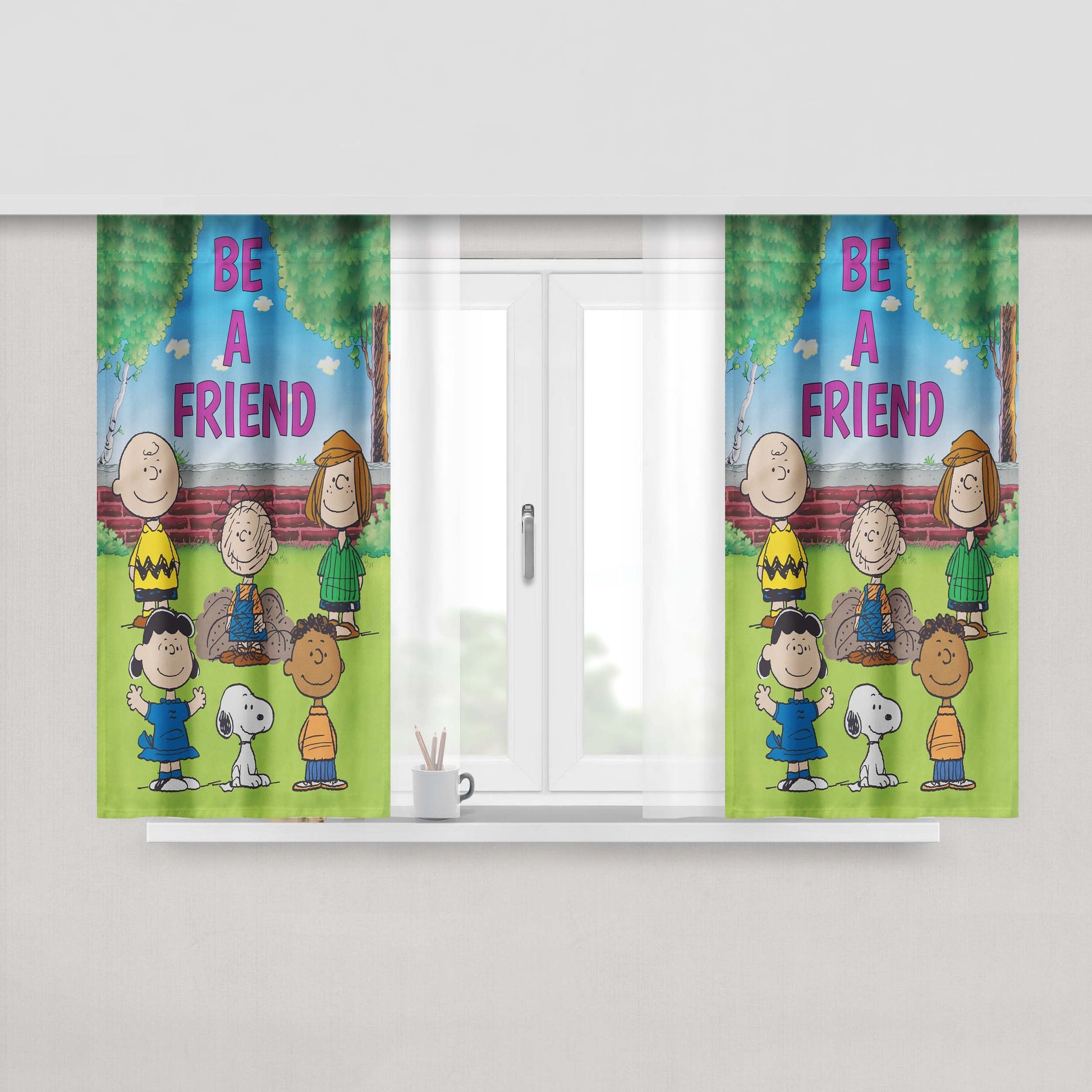Peanuts Be A Friend Peach Skin Window Curtains