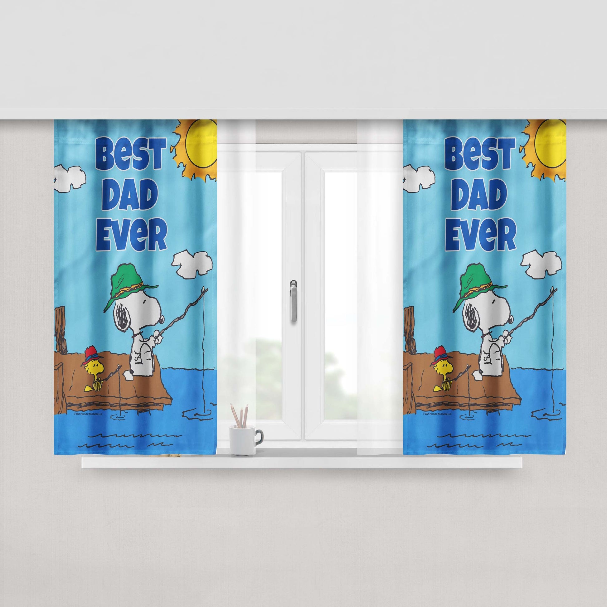 Peanuts Best Dad Ever Gone Fishing Snoopy Peach Skin Window Curtains