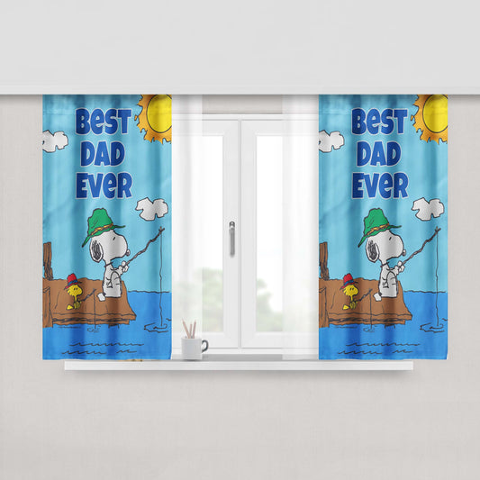 Peanuts Best Dad Ever Gone Fishing Snoopy Peach Skin Window Curtains