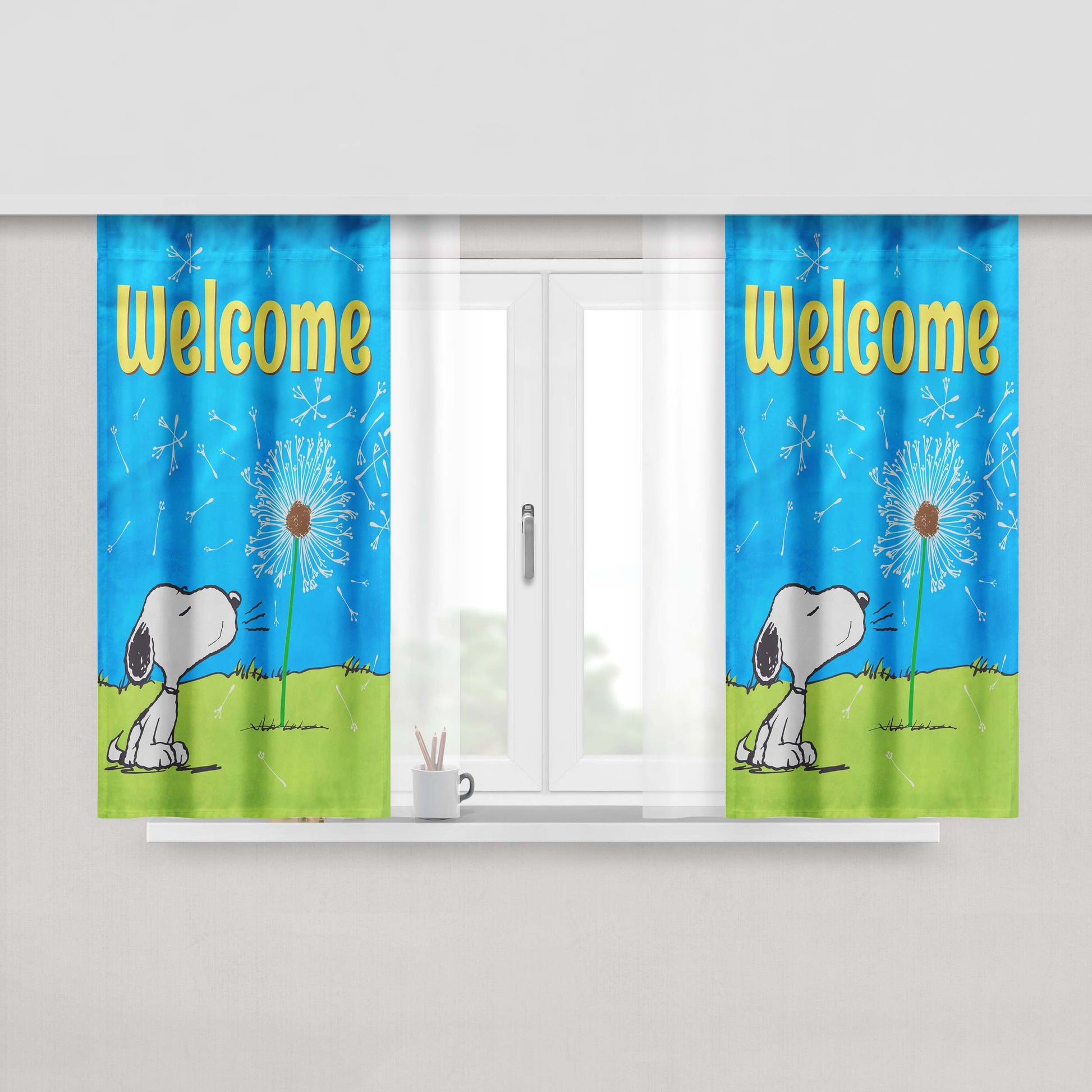Peanuts Blowing Dandelions Peach Skin Window Curtains
