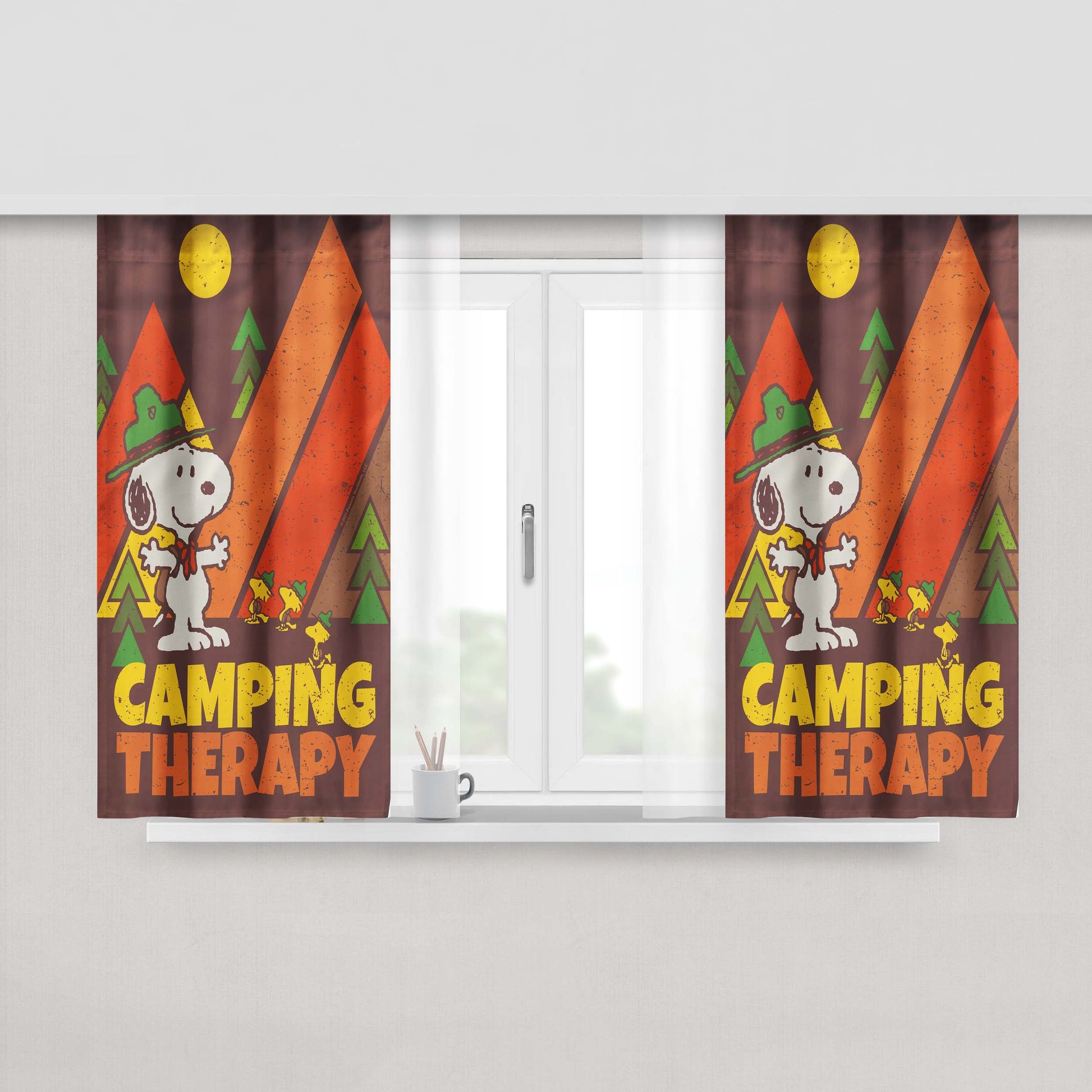 Peanuts Camping Therapy Snoopy Peach Skin Window Curtains