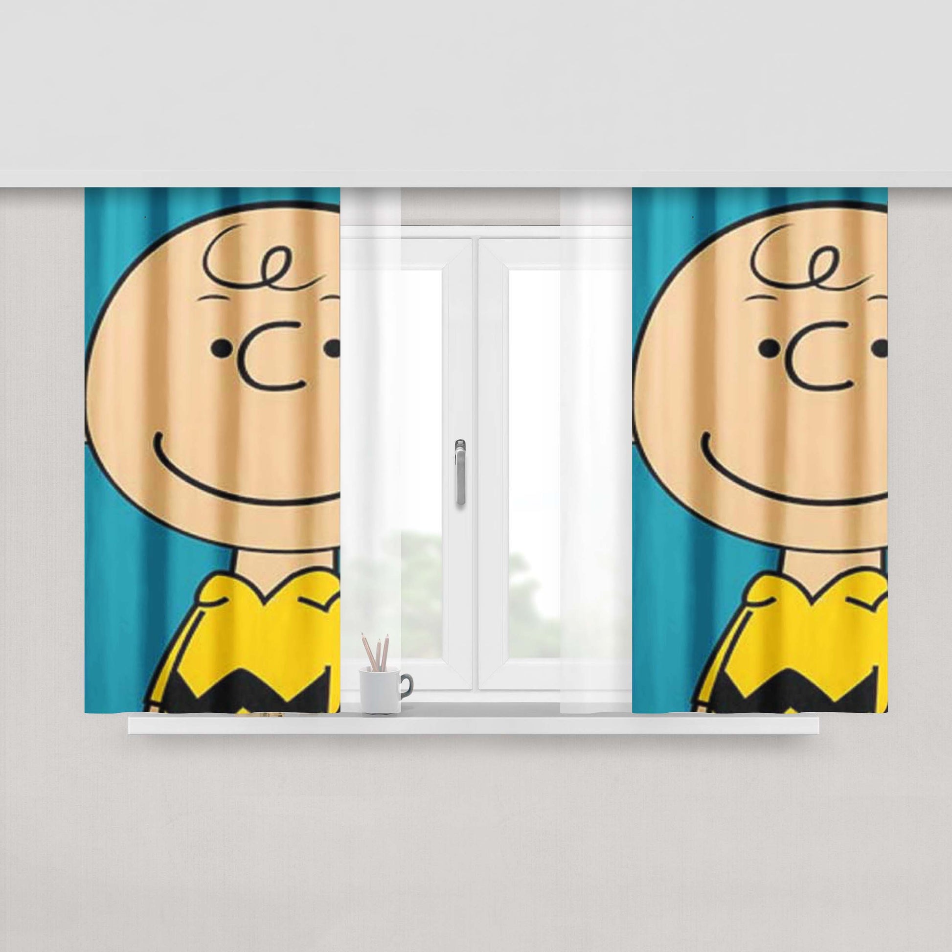 Peanuts Charlie Brown Blue Peach Skin Window Curtains