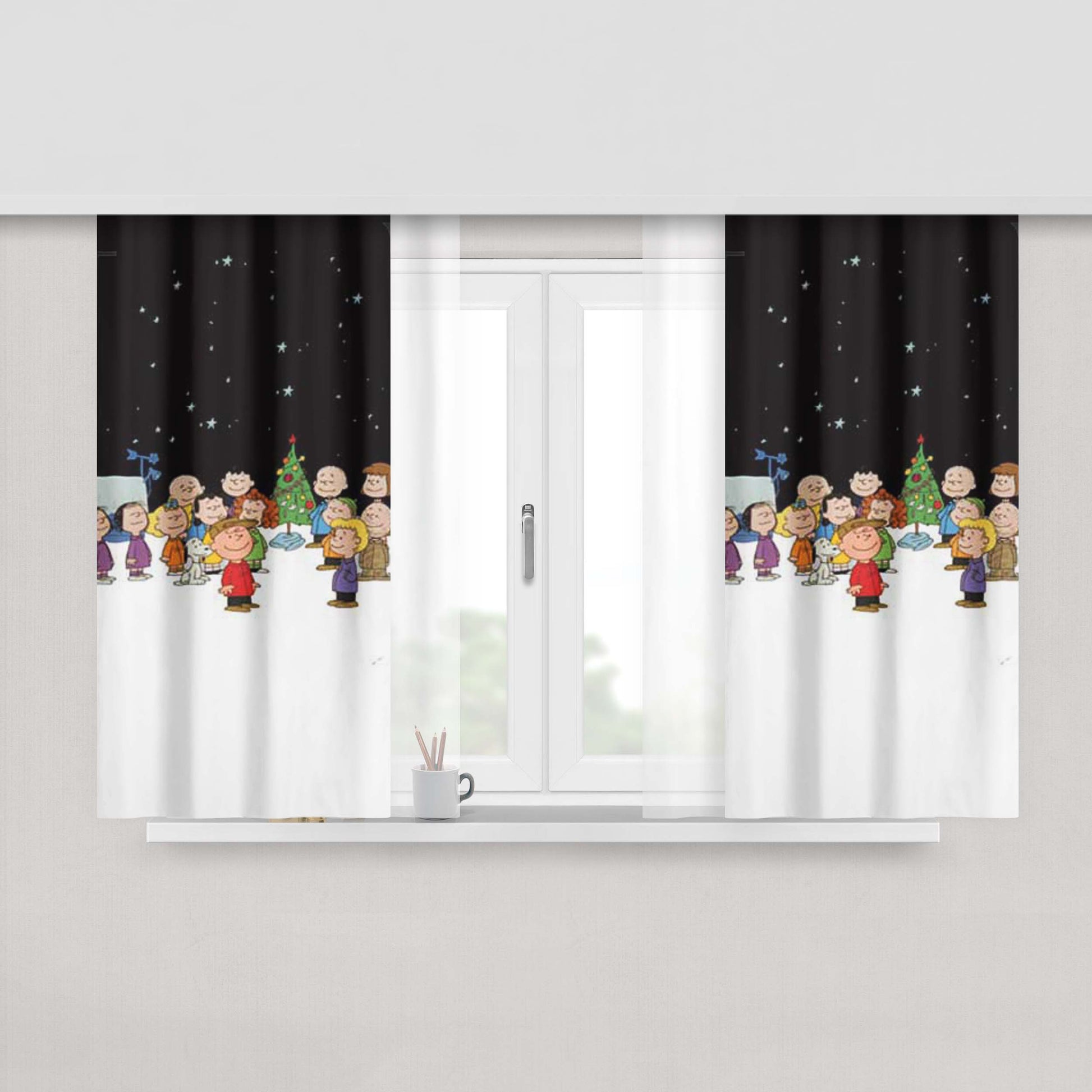 Peanuts Christmas Blk Sky Peach Skin Window Curtains