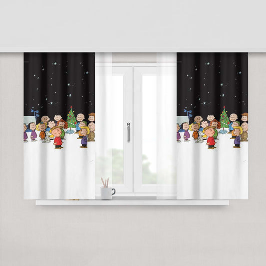 Peanuts Christmas Blk Sky Peach Skin Window Curtains