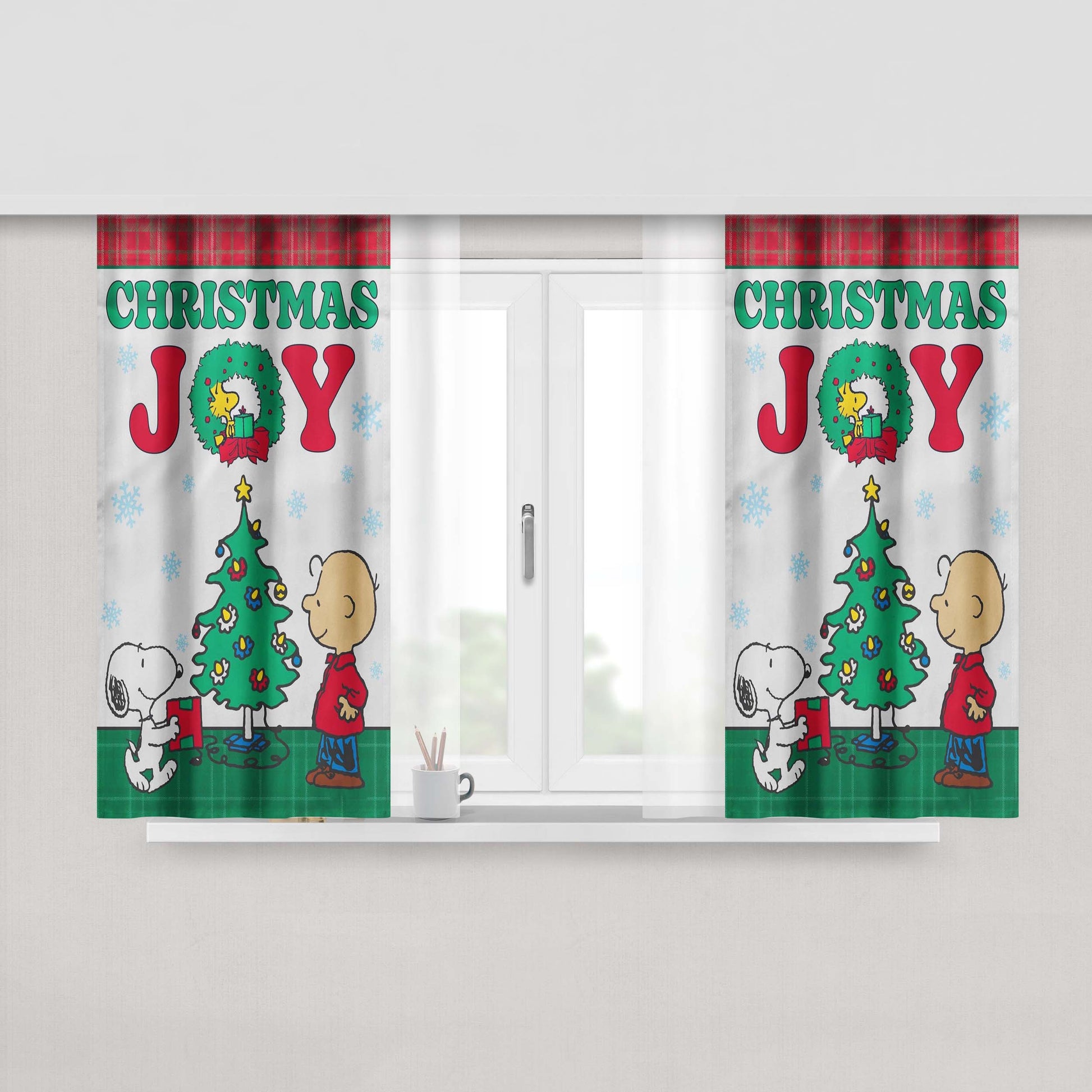 Peanuts Christmas Joy Peach Skin Window Curtains