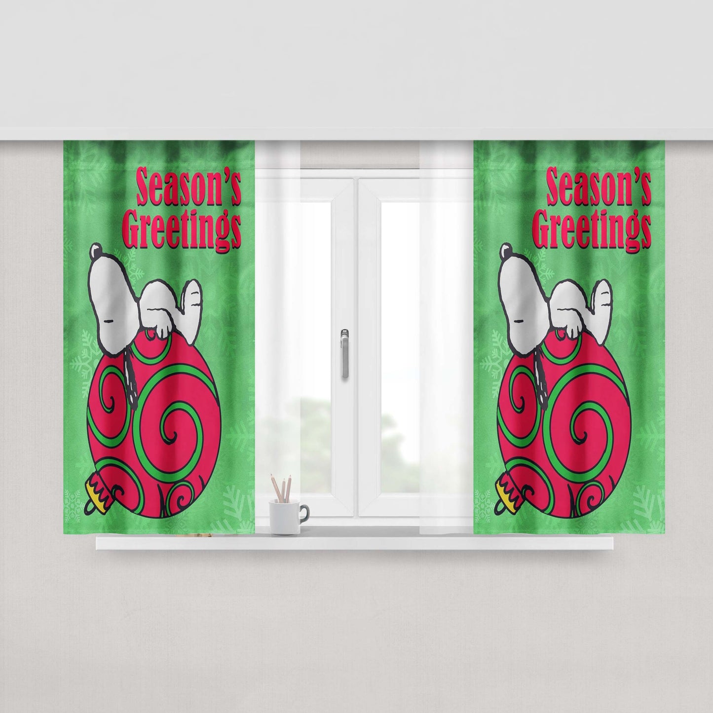 Peanuts Christmas Ornament Snoopy Peach Skin Window Curtains