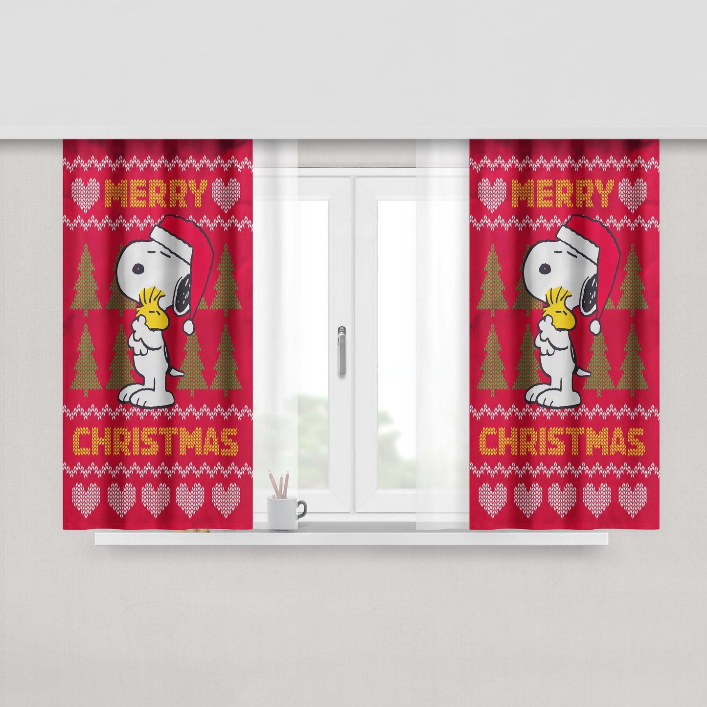 Peanuts Christmas Snoopy Peach Skin Window Curtains
