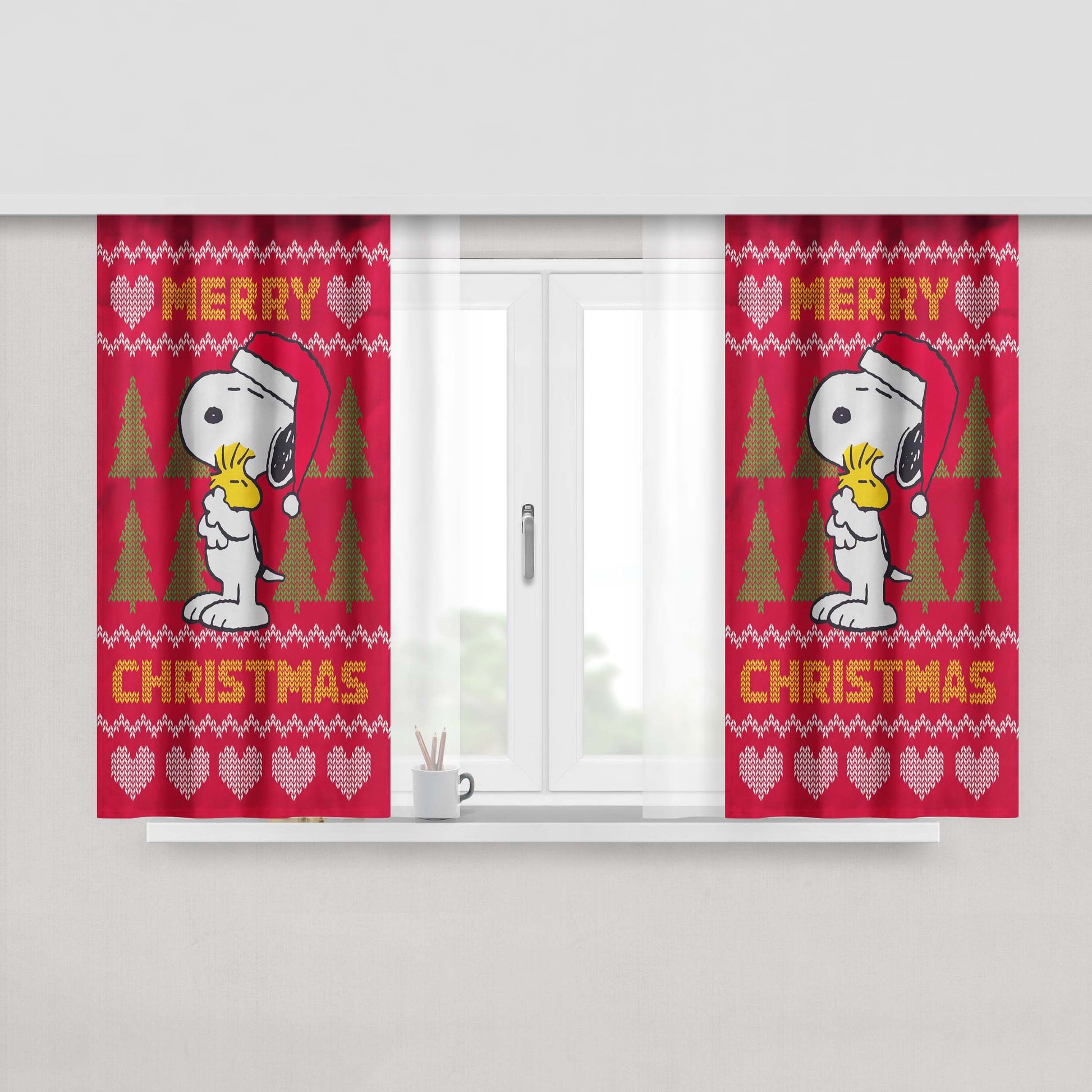 Peanuts Christmas Snoopy Peach Skin Window Curtains