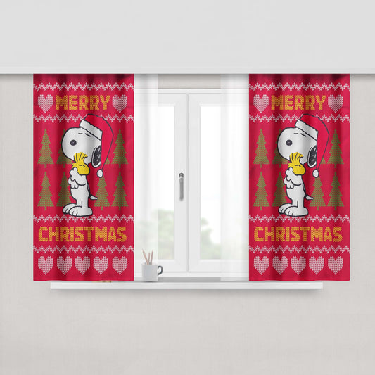 Peanuts Christmas Snoopy Peach Skin Window Curtains