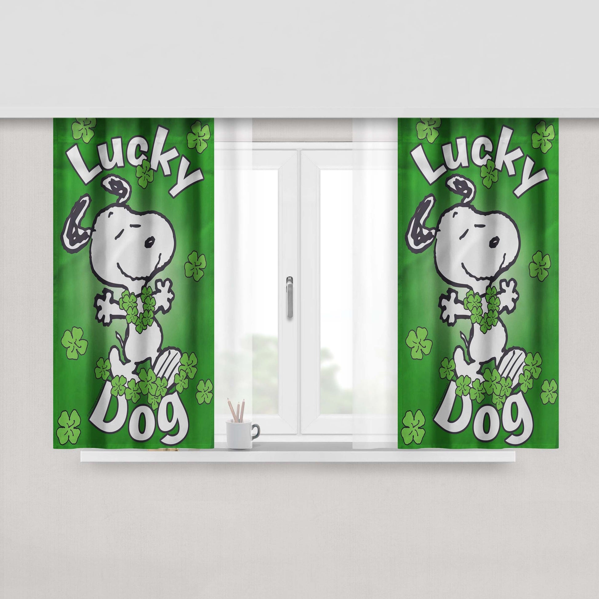 Peanuts Clover Dancing Snoopy Peach Skin Window Curtains