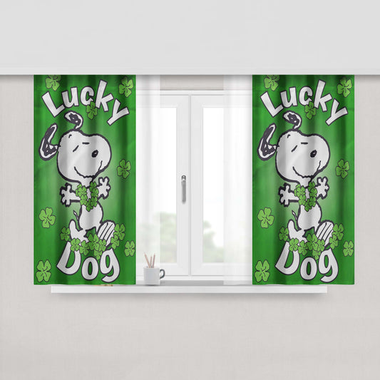 Peanuts Clover Dancing Snoopy Peach Skin Window Curtains