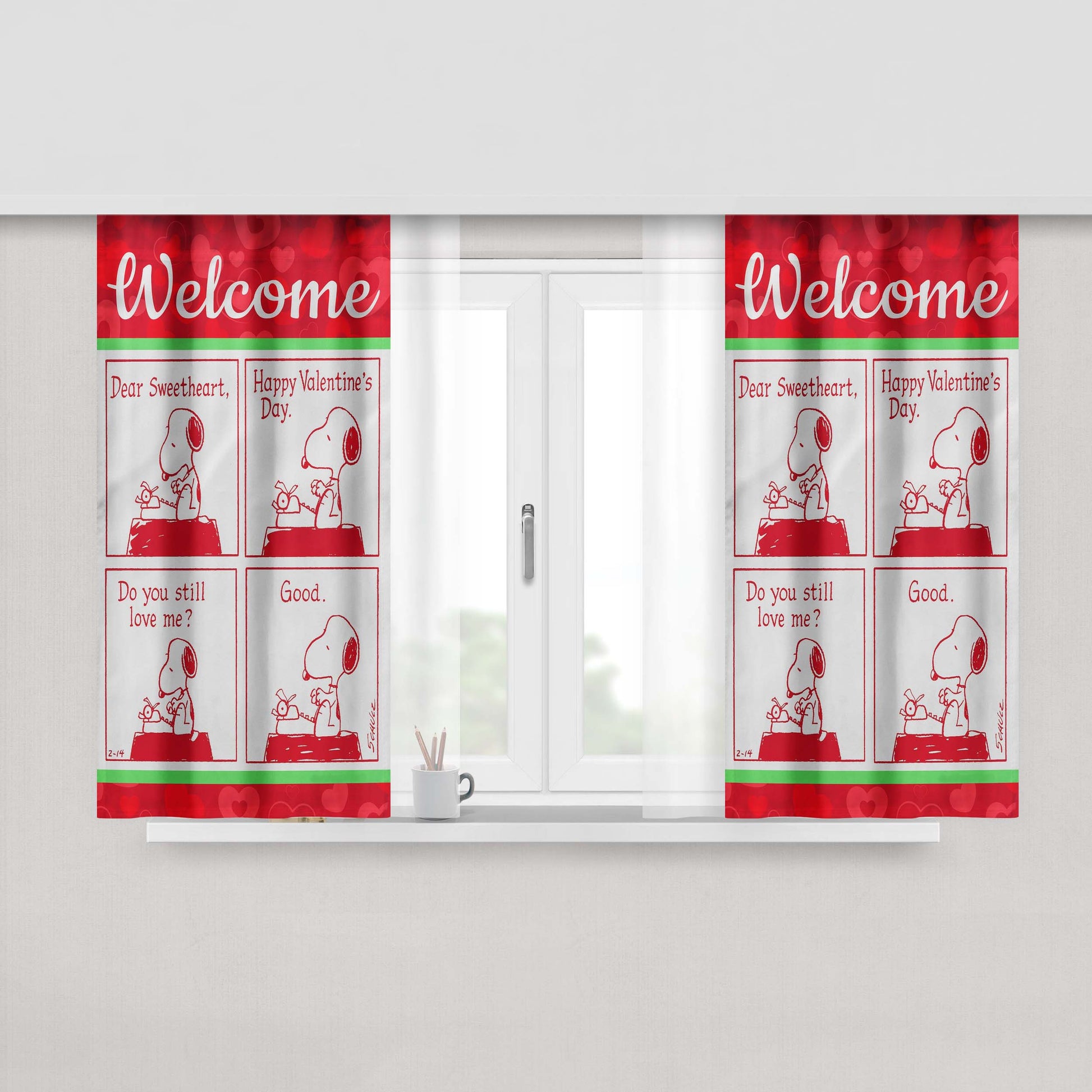 Peanuts Comic Strip Valentine Snoopy Peach Skin Window Curtains