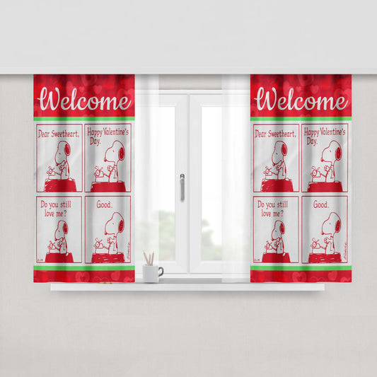 Peanuts Comic Strip Valentine Snoopy Peach Skin Window Curtains
