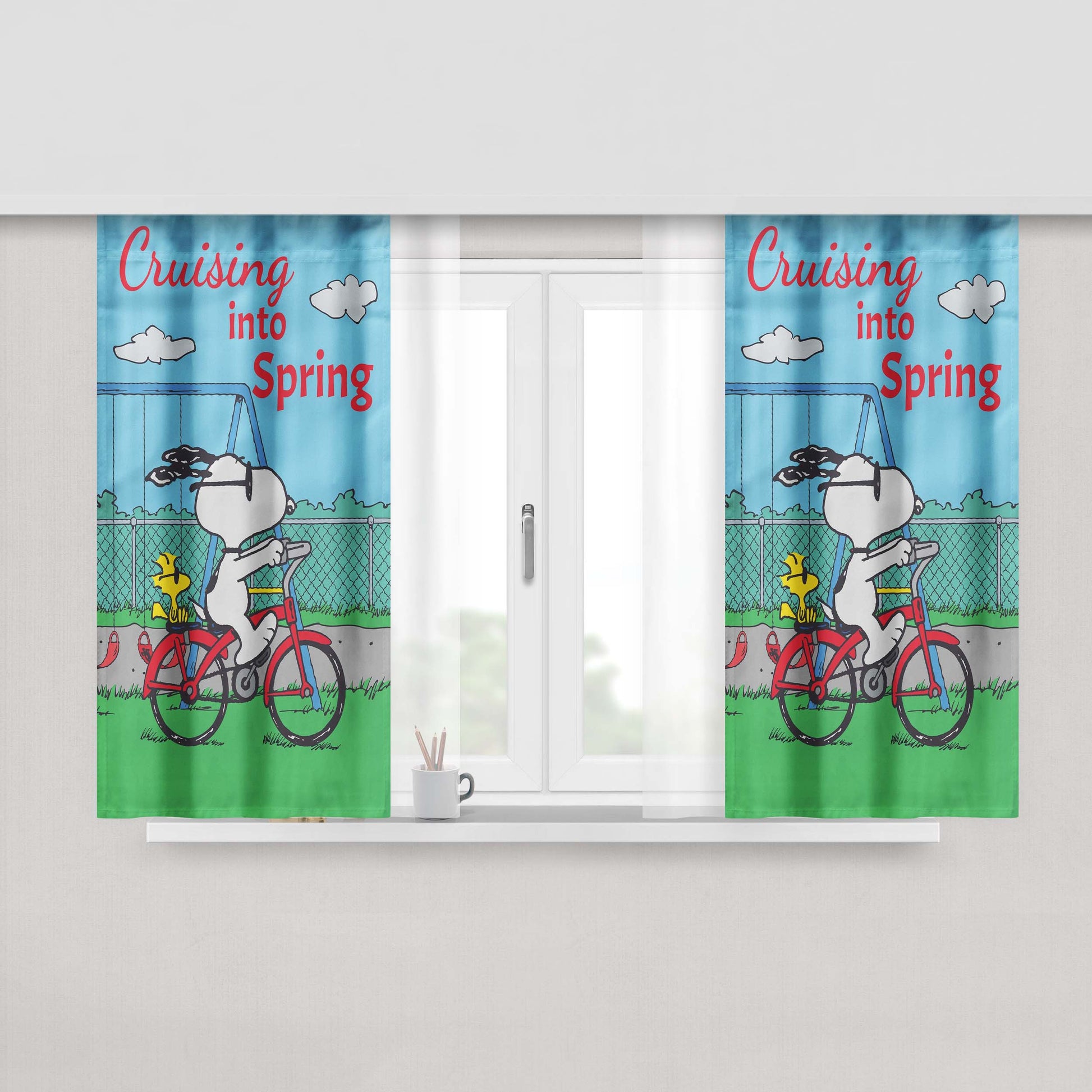 Peanuts Cruising Into Spring Peach Skin Window Curtains