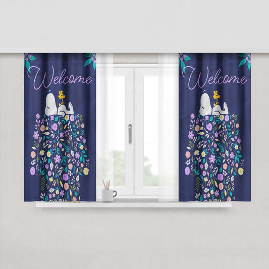 Peanuts Doghouse Of Flowers Snoopy & Woodstock Peach Skin Window Curtains