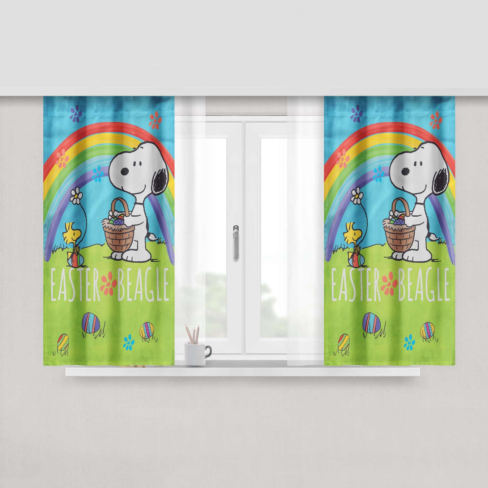 Peanuts Easter Beagle Snoopy Peach Skin Window Curtains