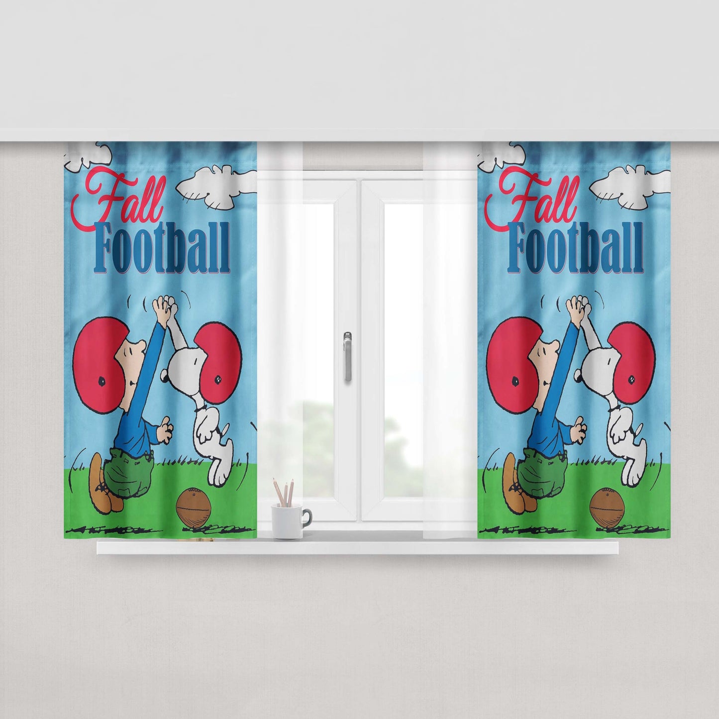 Peanuts Football Sport Peach Skin Window Curtains