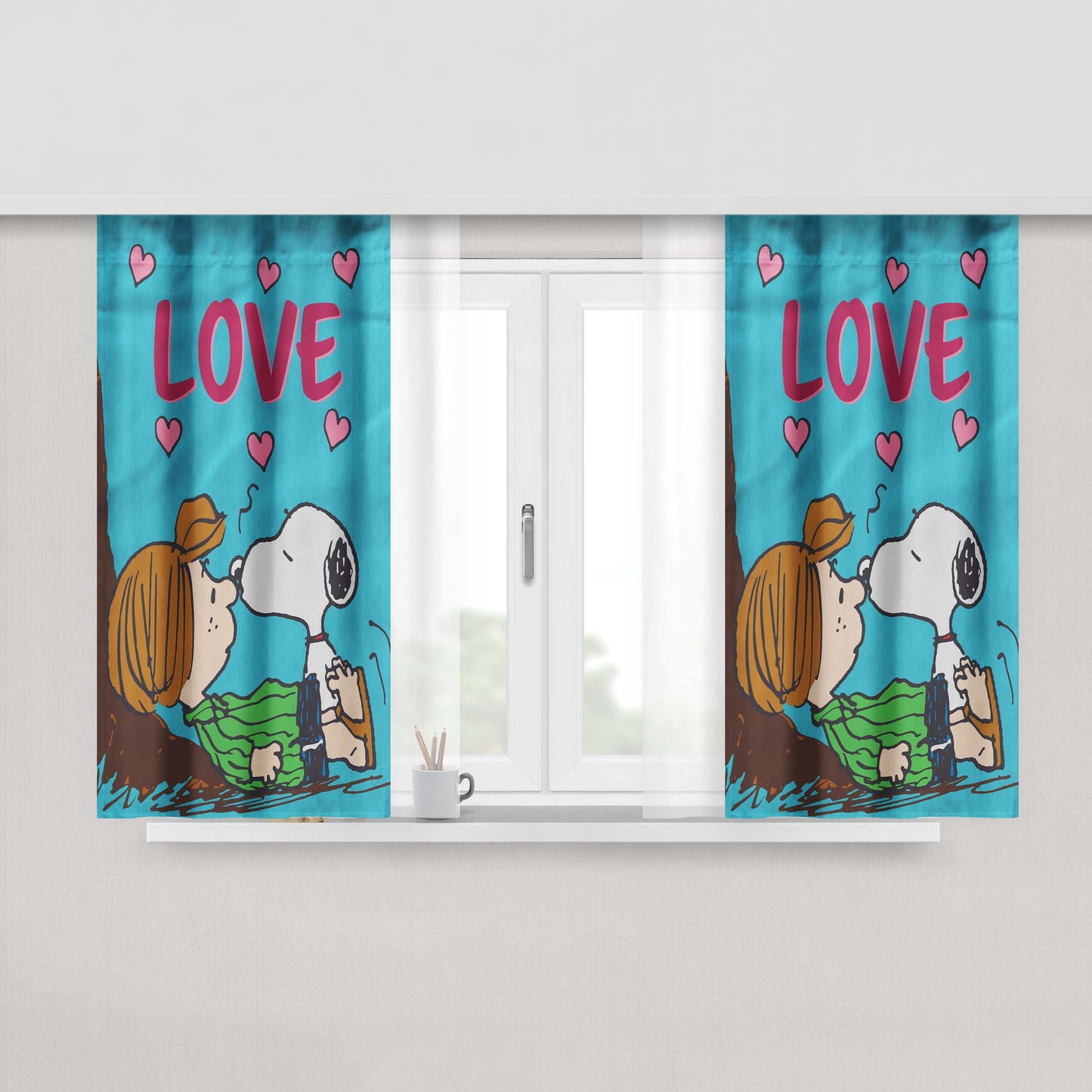 Peanuts Funny Snoopy Valentine'S Day Peach Skin Window Curtains