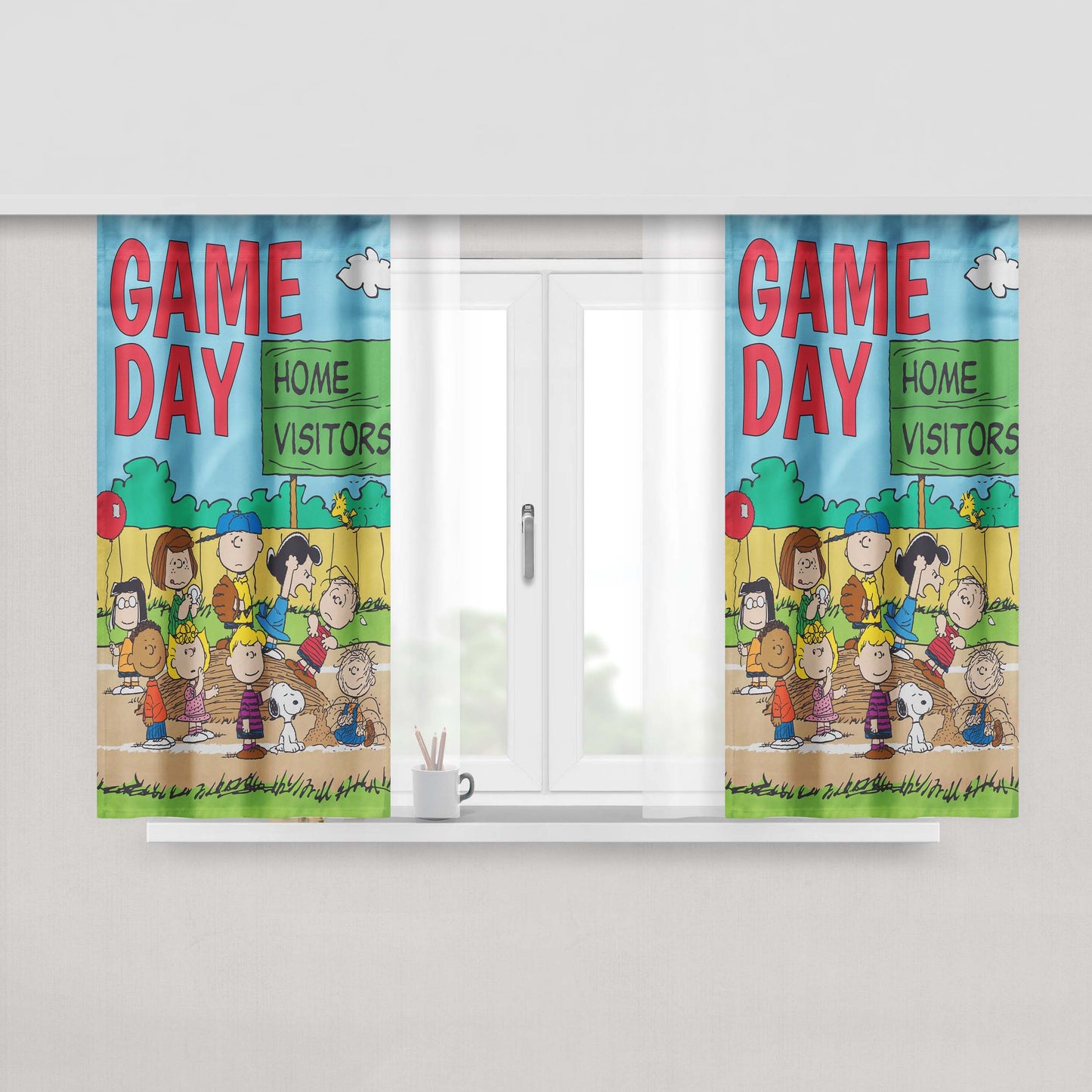 Peanuts Game Day Peach Skin Window Curtains