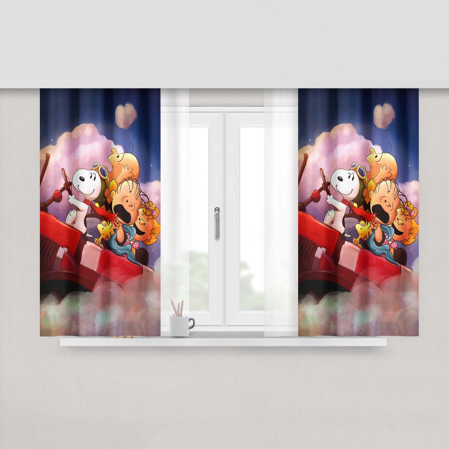 Peanuts Gang Watercolor And Friends Peach Skin Window Curtains