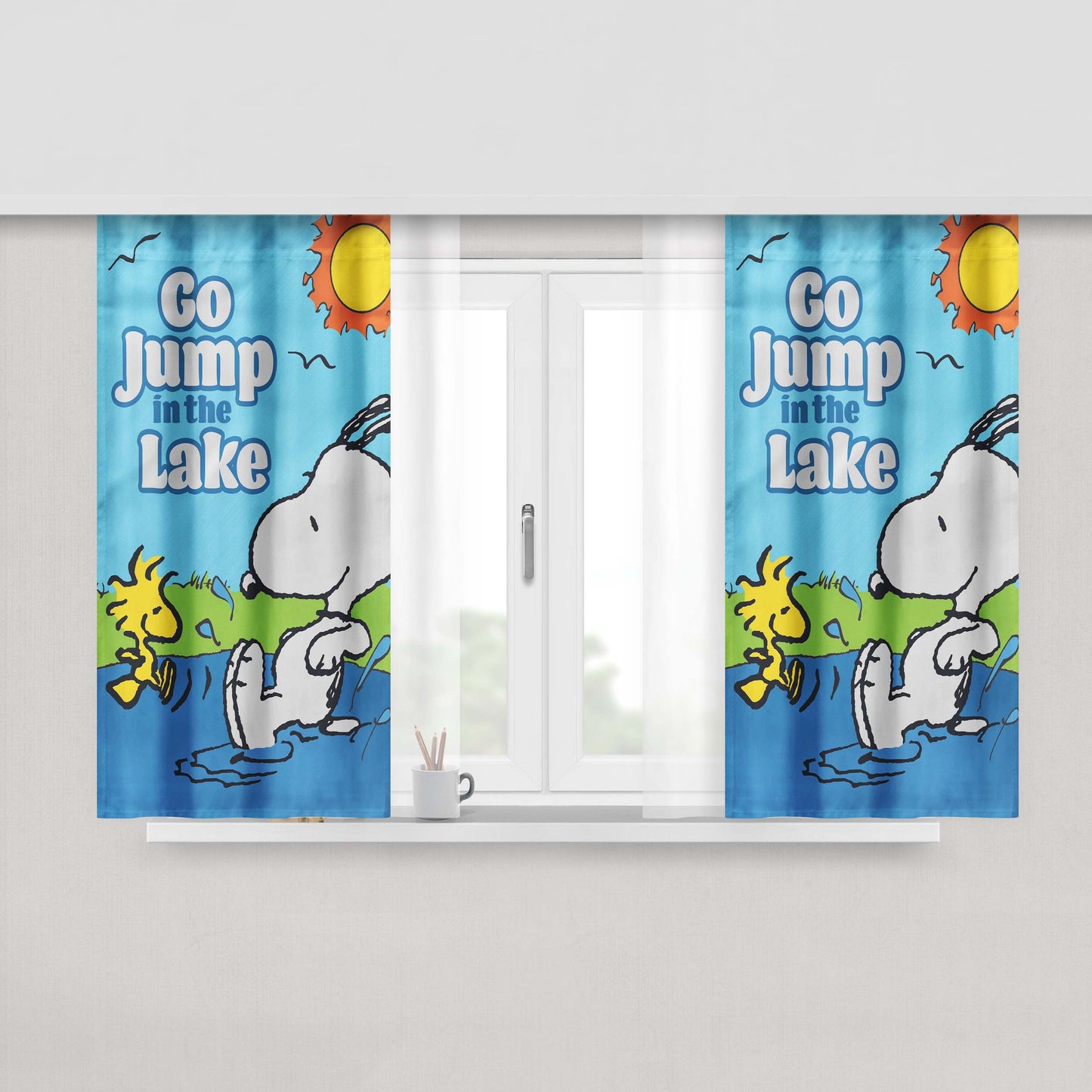 Peanuts Go Jump In The Lake Snoopy Peach Skin Window Curtains