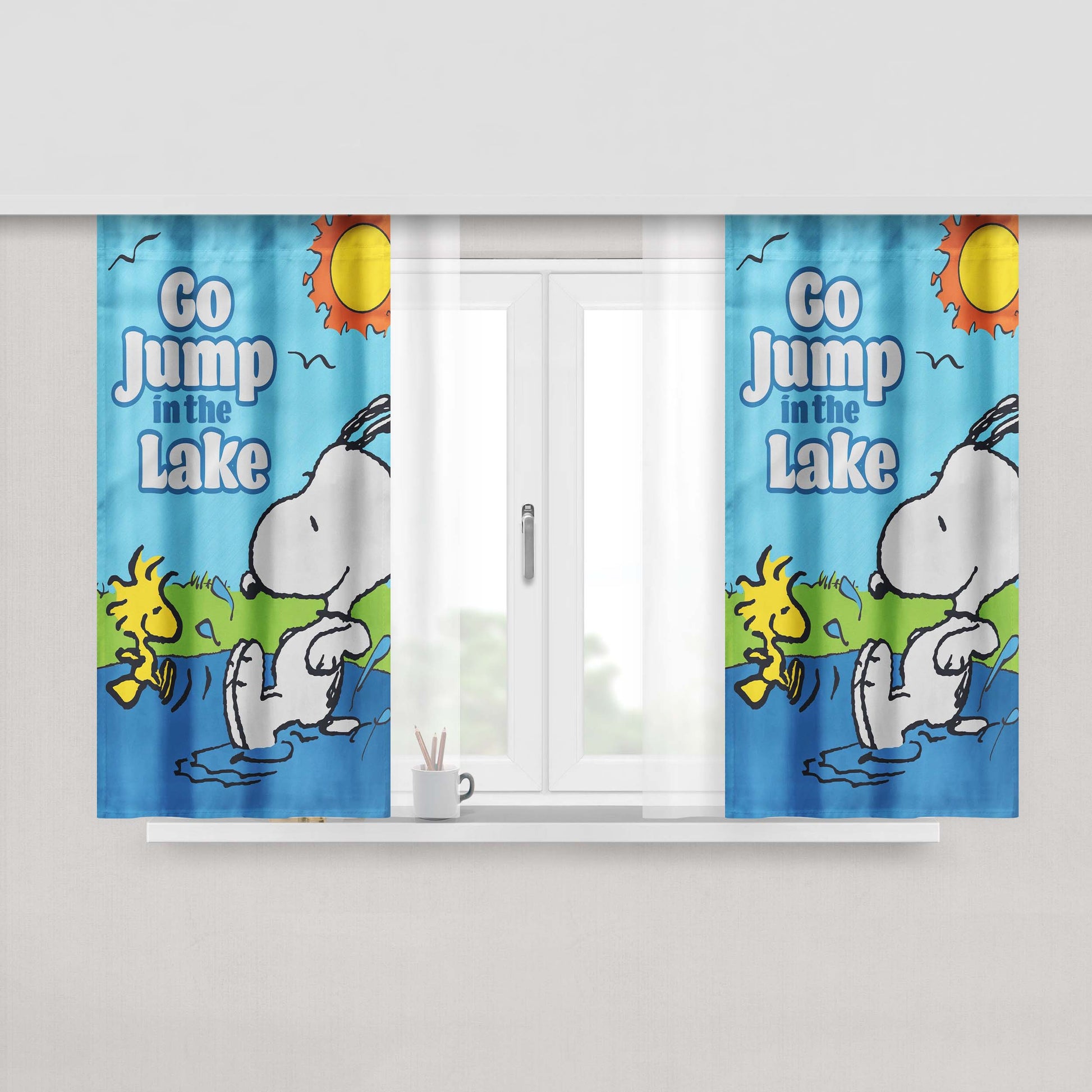 Peanuts Go Jump In The Lake Snoopy Peach Skin Window Curtains