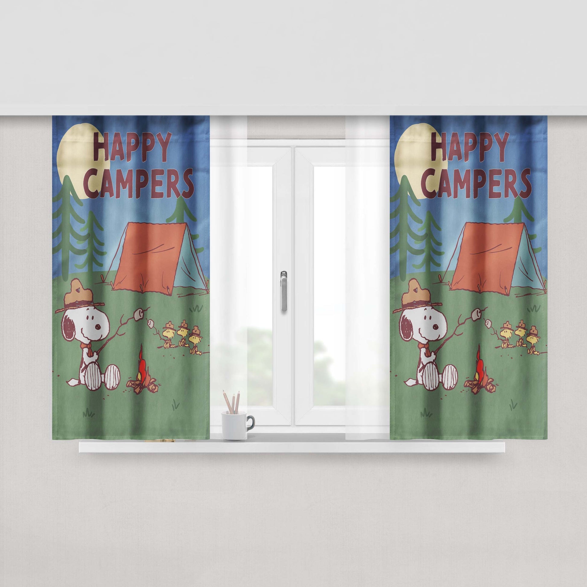 Peanuts Happy Camper S'Mores Peach Skin Window Curtains
