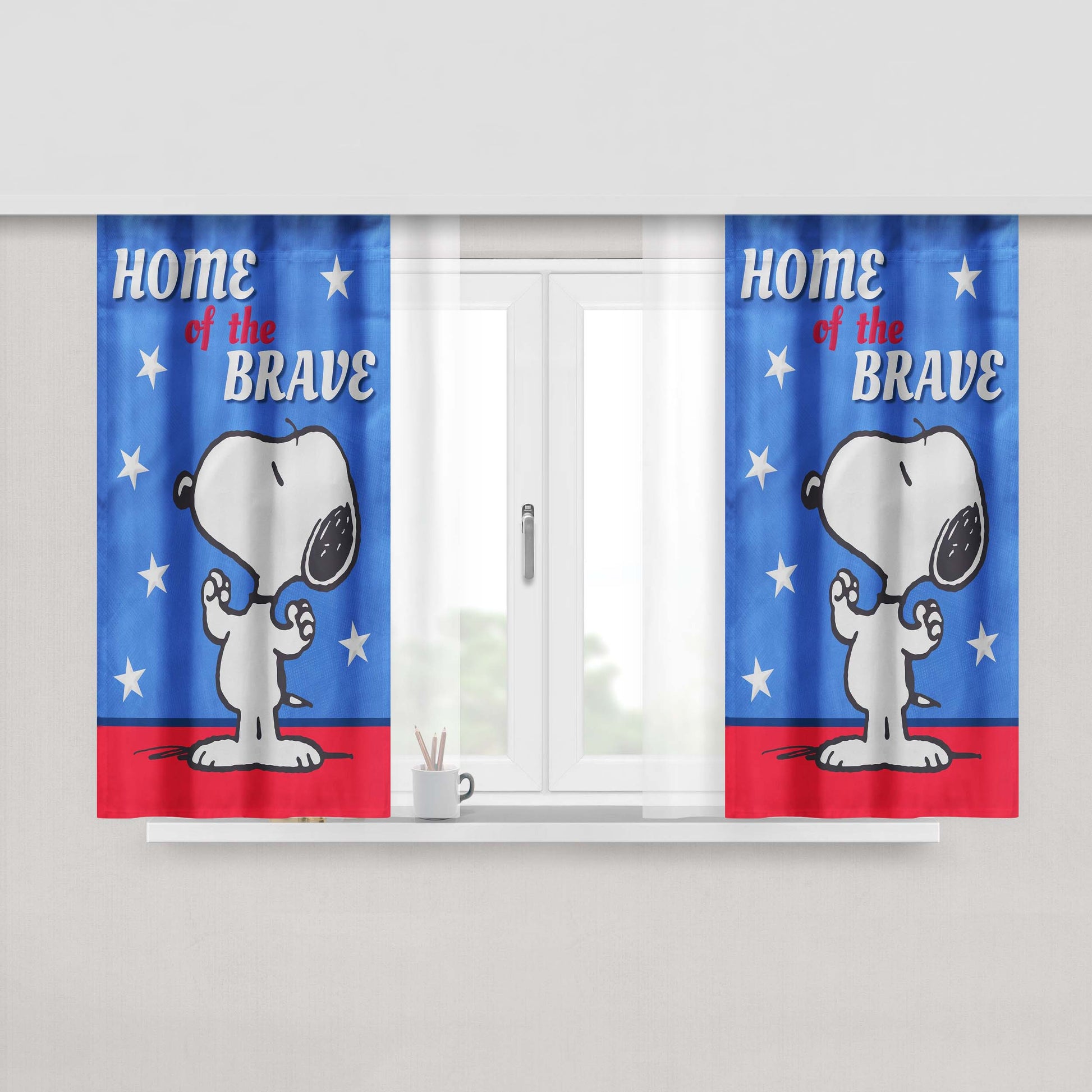 Peanuts Home Of The Brave Snoopy Peach Skin Window Curtains