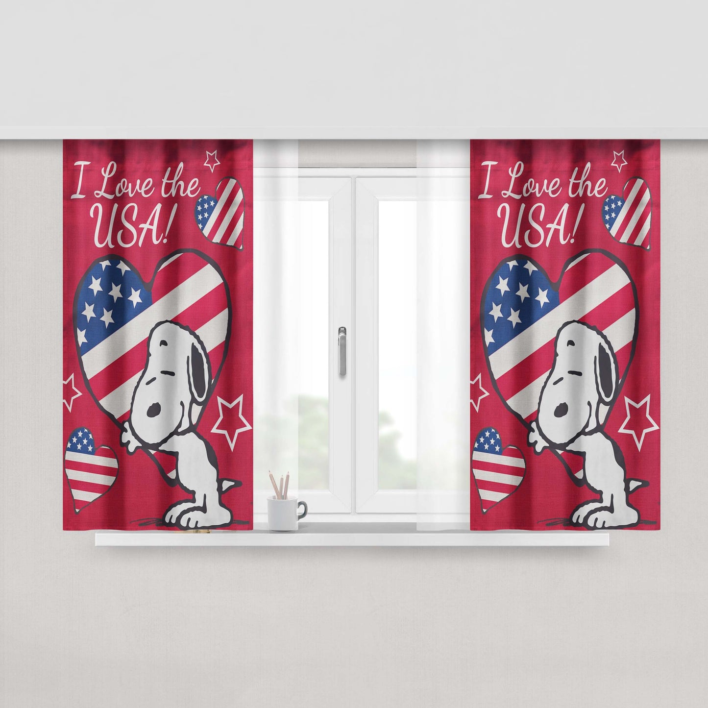 Peanuts I Love The Usa Snoopy Peach Skin Window Curtains