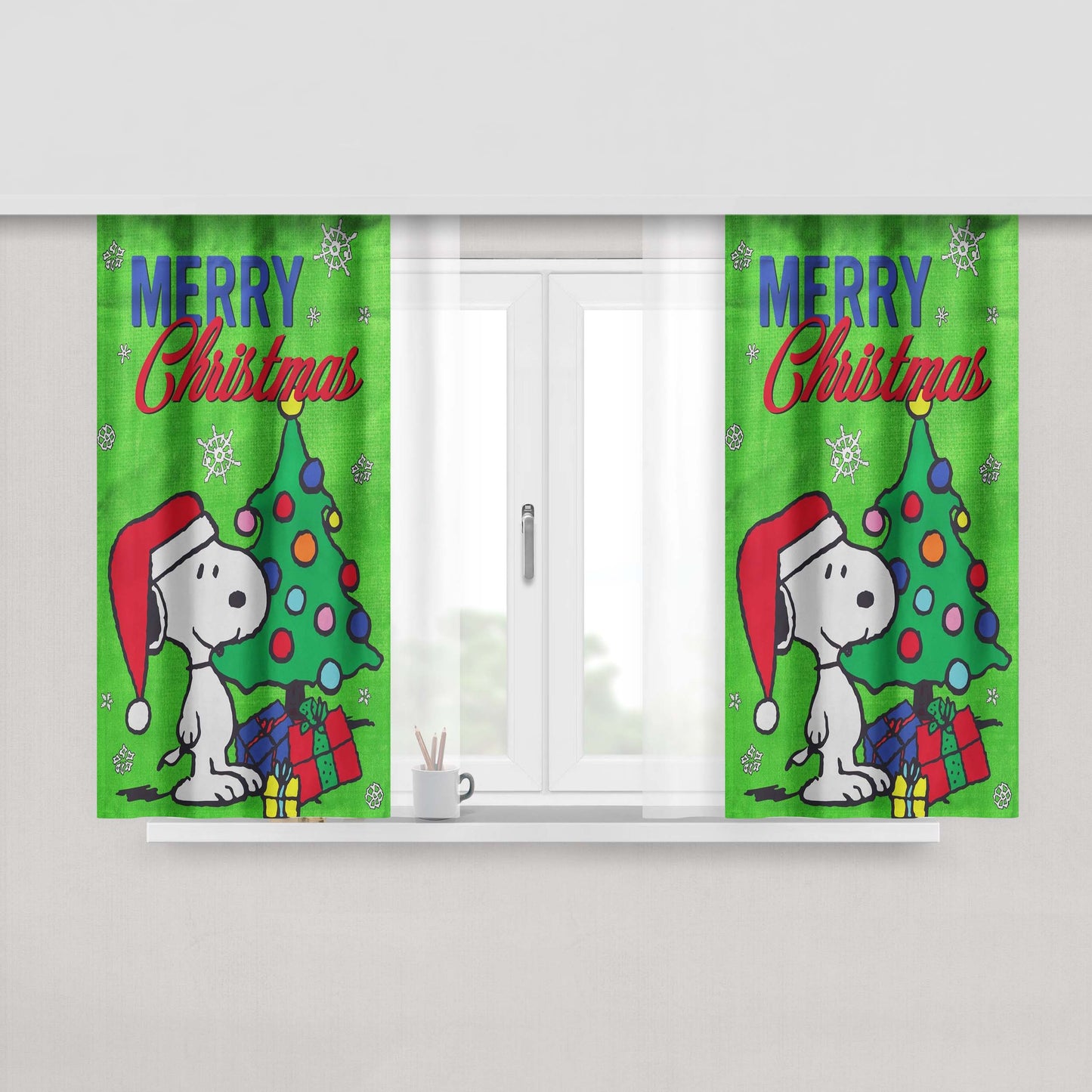 Peanuts Merry Christmas Snoopy Peach Skin Window Curtains
