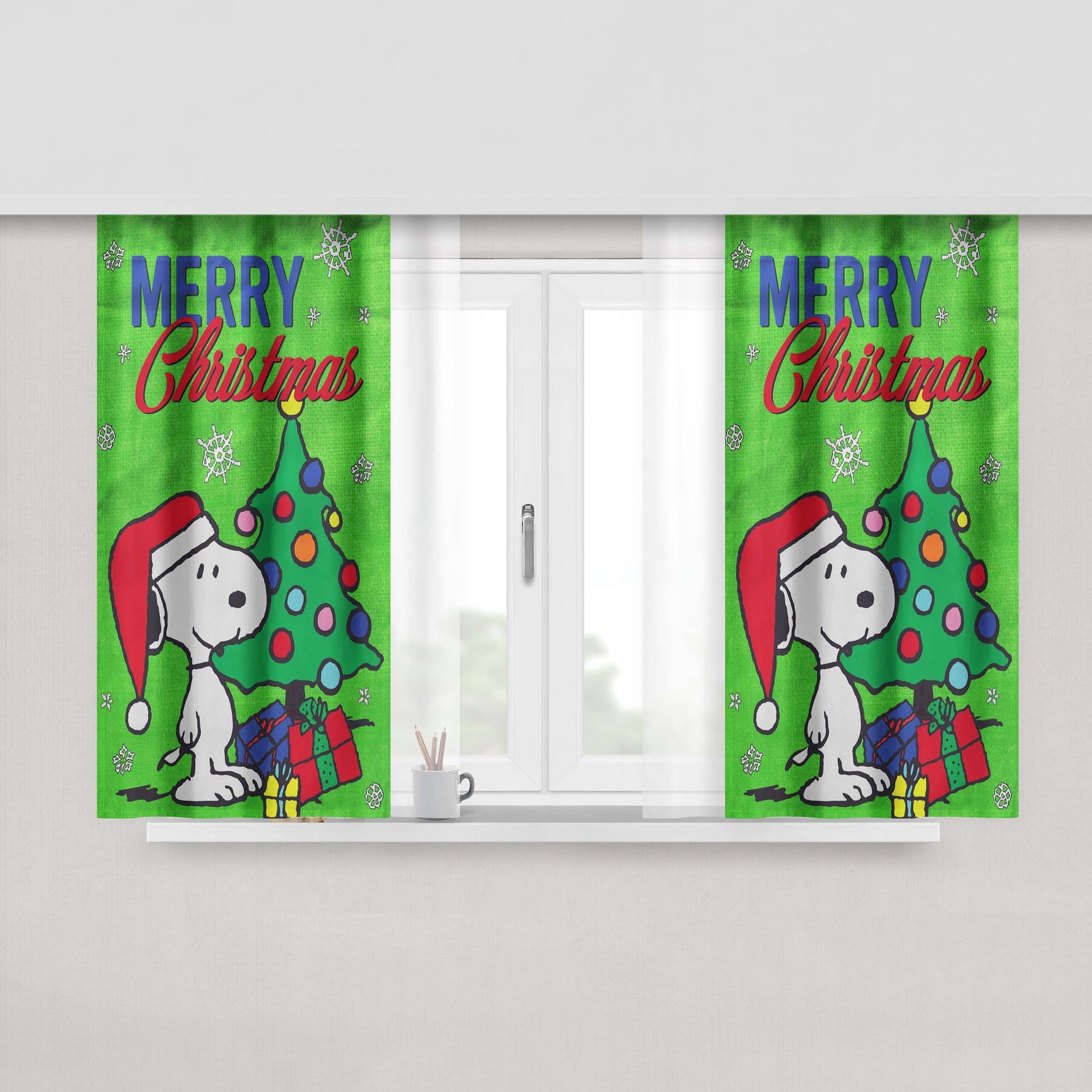 Peanuts Merry Christmas Snoopy Peach Skin Window Curtains