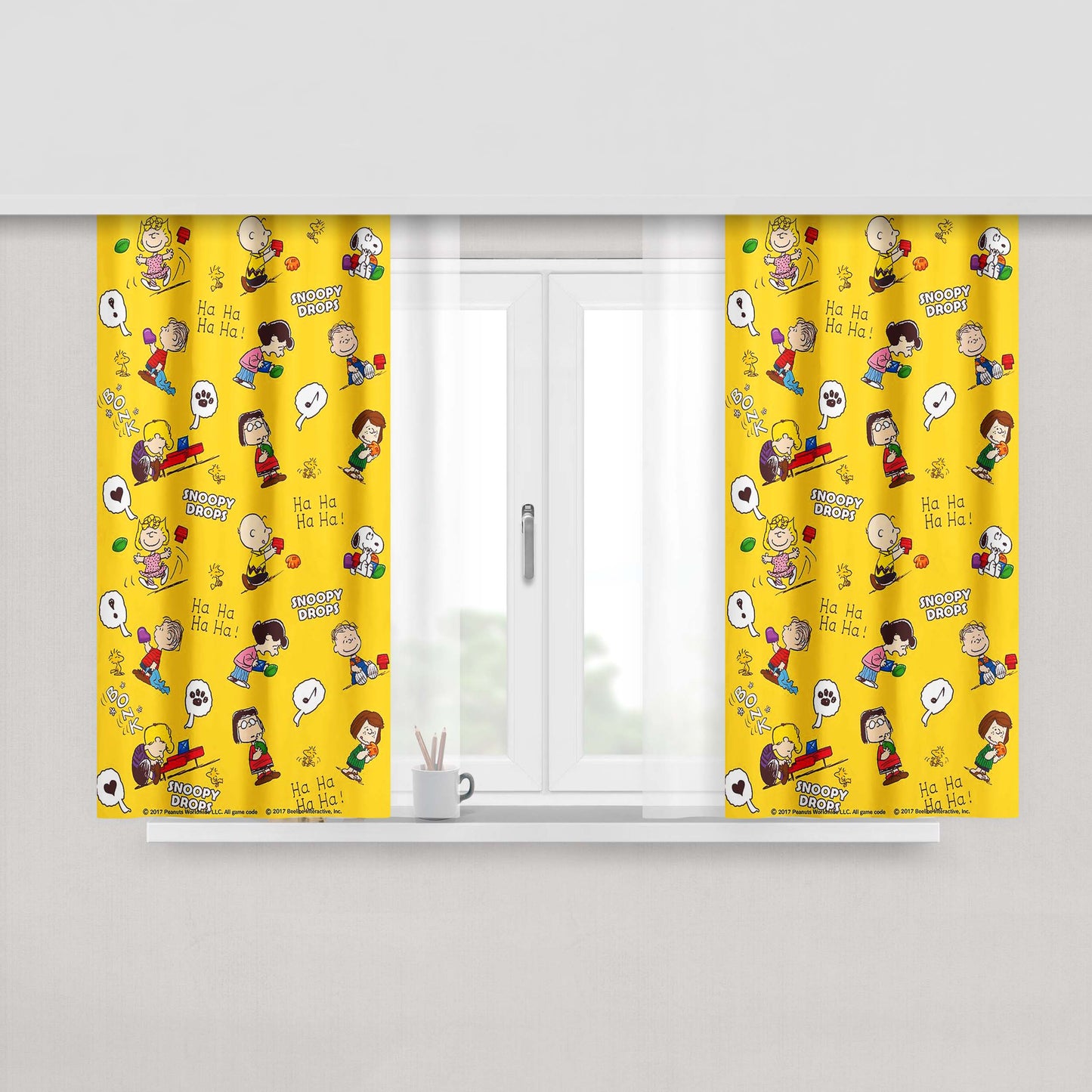Peanuts Movie Worldwide Doodle Character Peach Skin Window Curtains