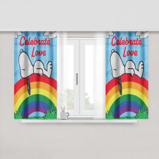Peanuts Rainbow Celebrate Love Snoopy Peach Skin Window Curtains