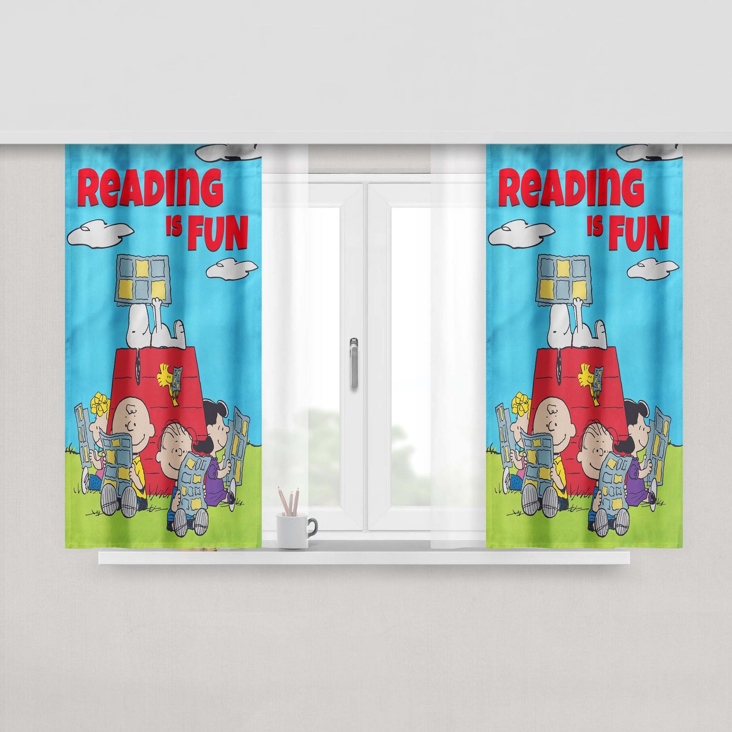 Peanuts Reading Is Fun Peach Skin Window Curtains