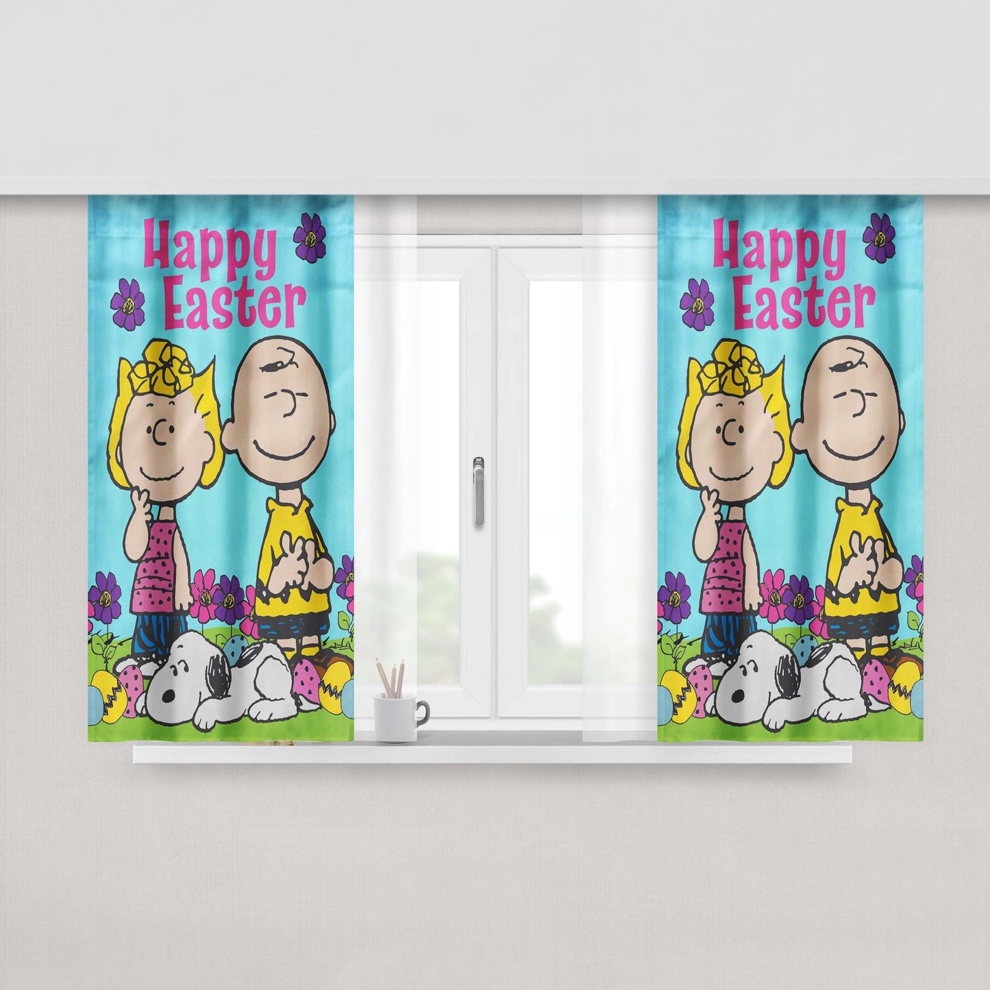 Peanuts Snoopy And Charlie Brown Easter Peach Skin Window Curtains