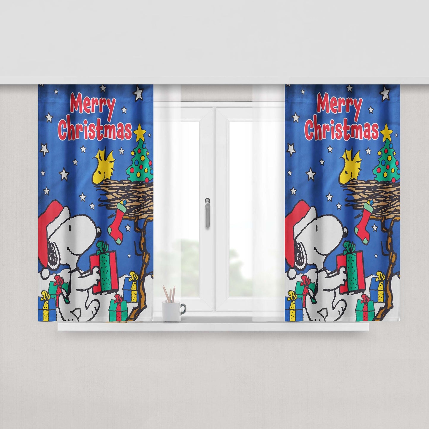 Peanuts Snoopy And Woodstock Christmas 2 Peach Skin Window Curtains
