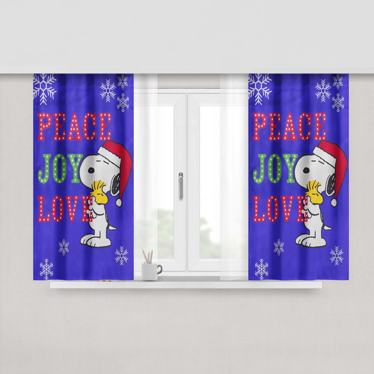 Peanuts Snoopy And Woodstock Christmas Peach Skin Window Curtains